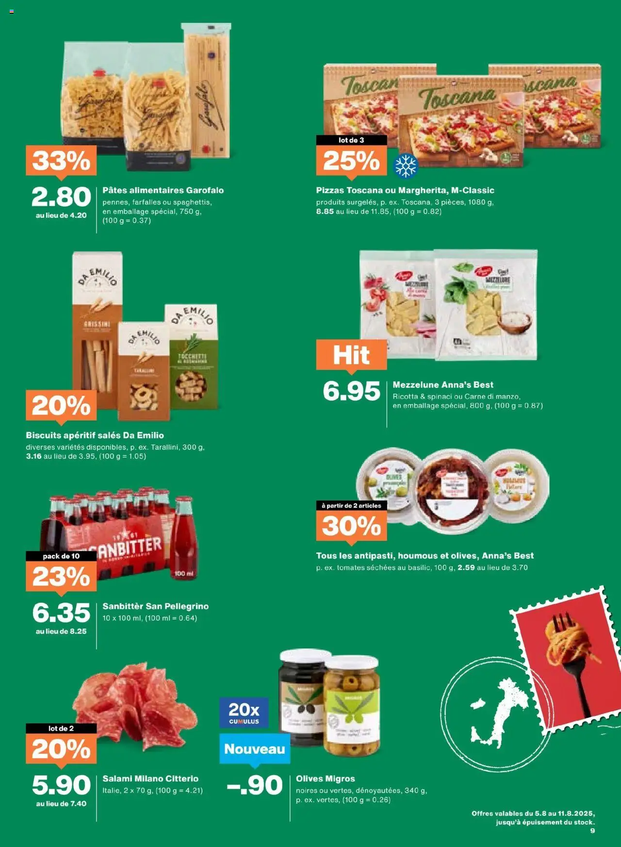 Migros - Magazin FR ab 05.08.2025 | Seite: 9 | Produkte: Salami, Pizza, Pasta