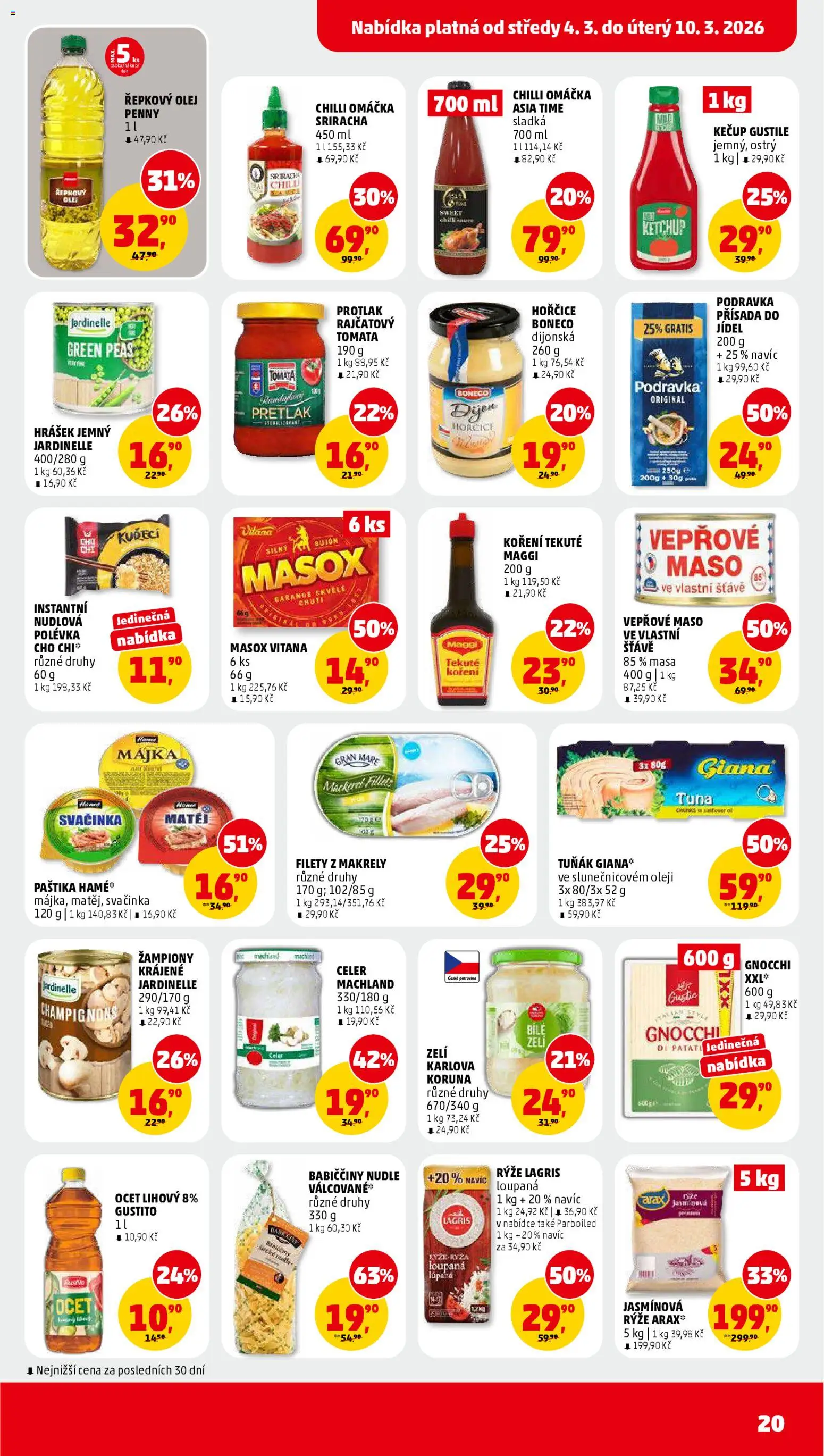 Penny Market leták od 04.03.2026 | Strana: 20 | Produkty: Tuňák, Vepřové maso, Kečup, Sriracha