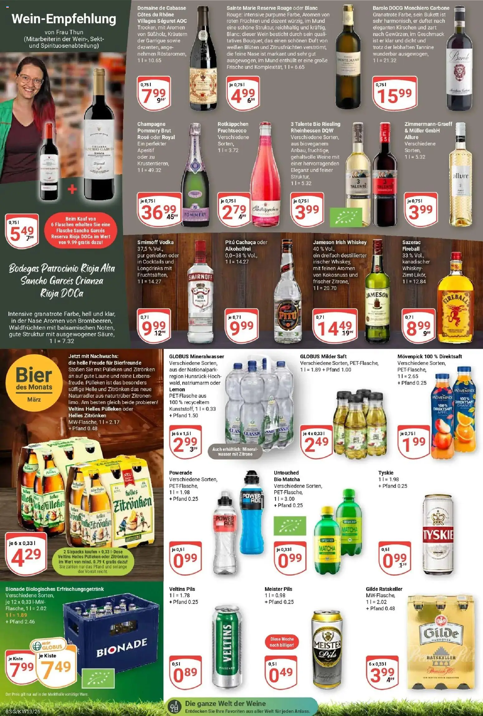 Globus prospekt Braunschweig	 – gültig ab 23.03.2026 | Seite: 17 | Produkte: Bionade, Smirnoff, Whiskey, Veltins