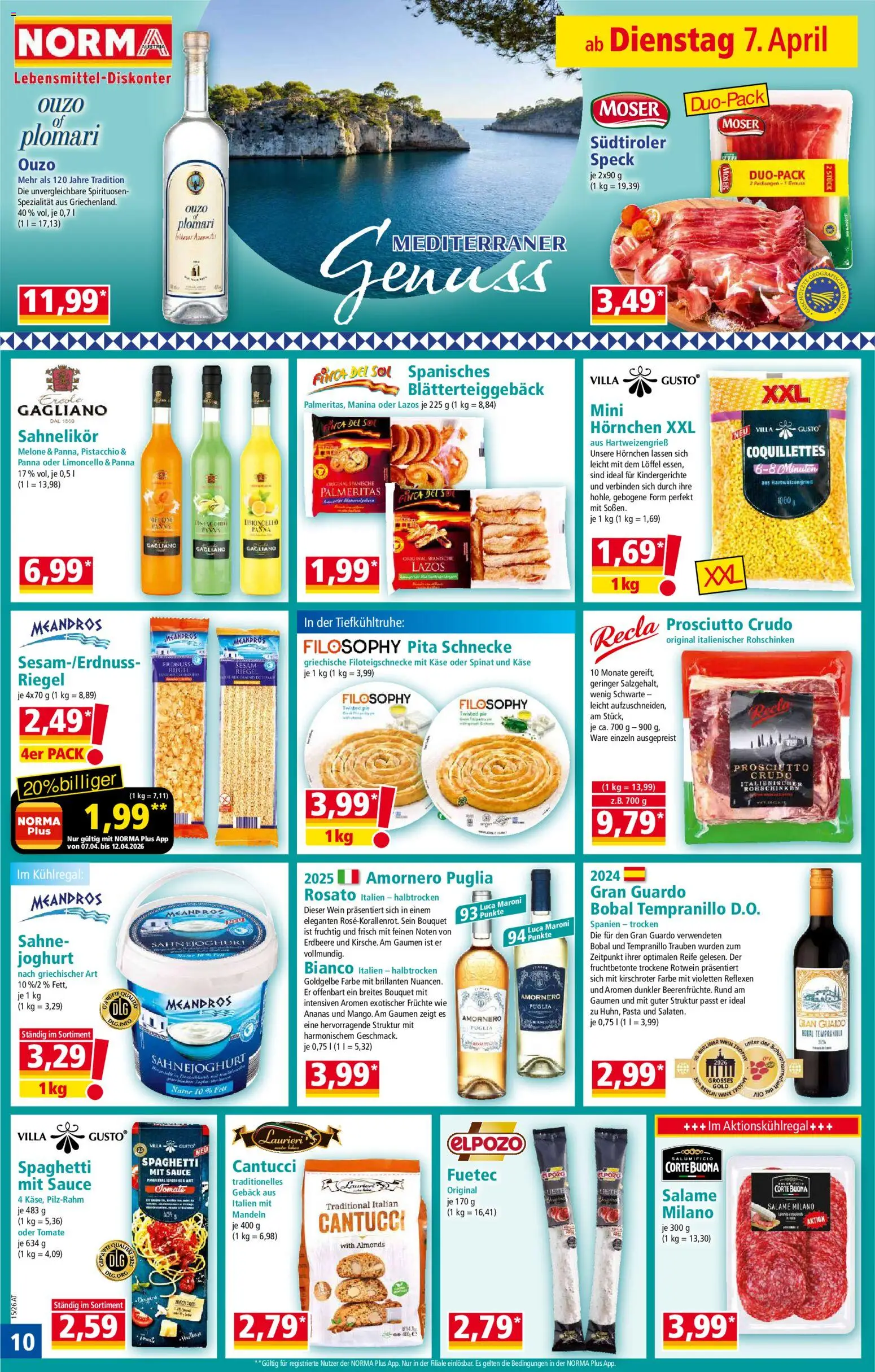 Norma Flugblatt gültig ab 07.04.2026 | Seite: 10 | Produkte: Pasta, Sahne, Wein, Ananas