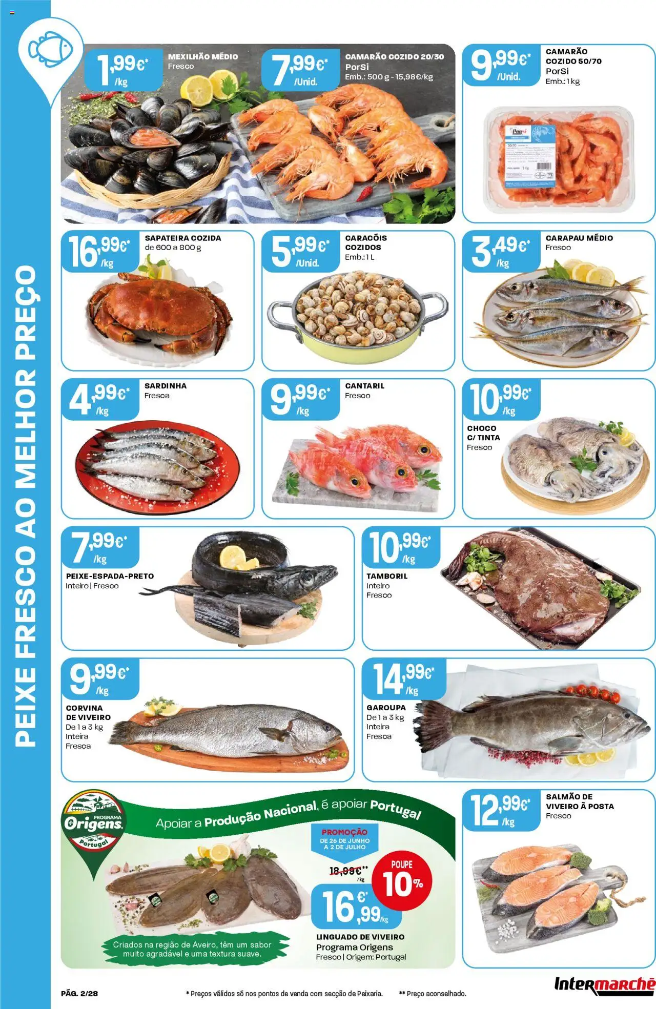 Intermarché folheto │ válido de 26.06.2025 | Página: 2 | Produtos: Tinta, Linguado, Tamboril, Sapateira