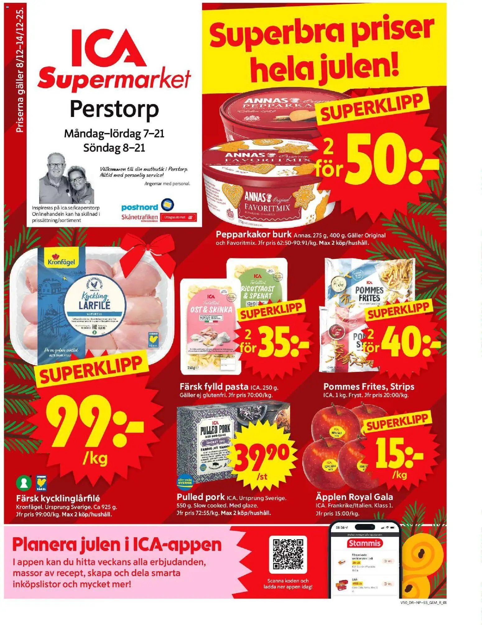 ICA Supermarket reklamblad aktuell från 08.12.2025 | Sida: 1 | Produkter: Galler, Ost, Skinka, Pasta