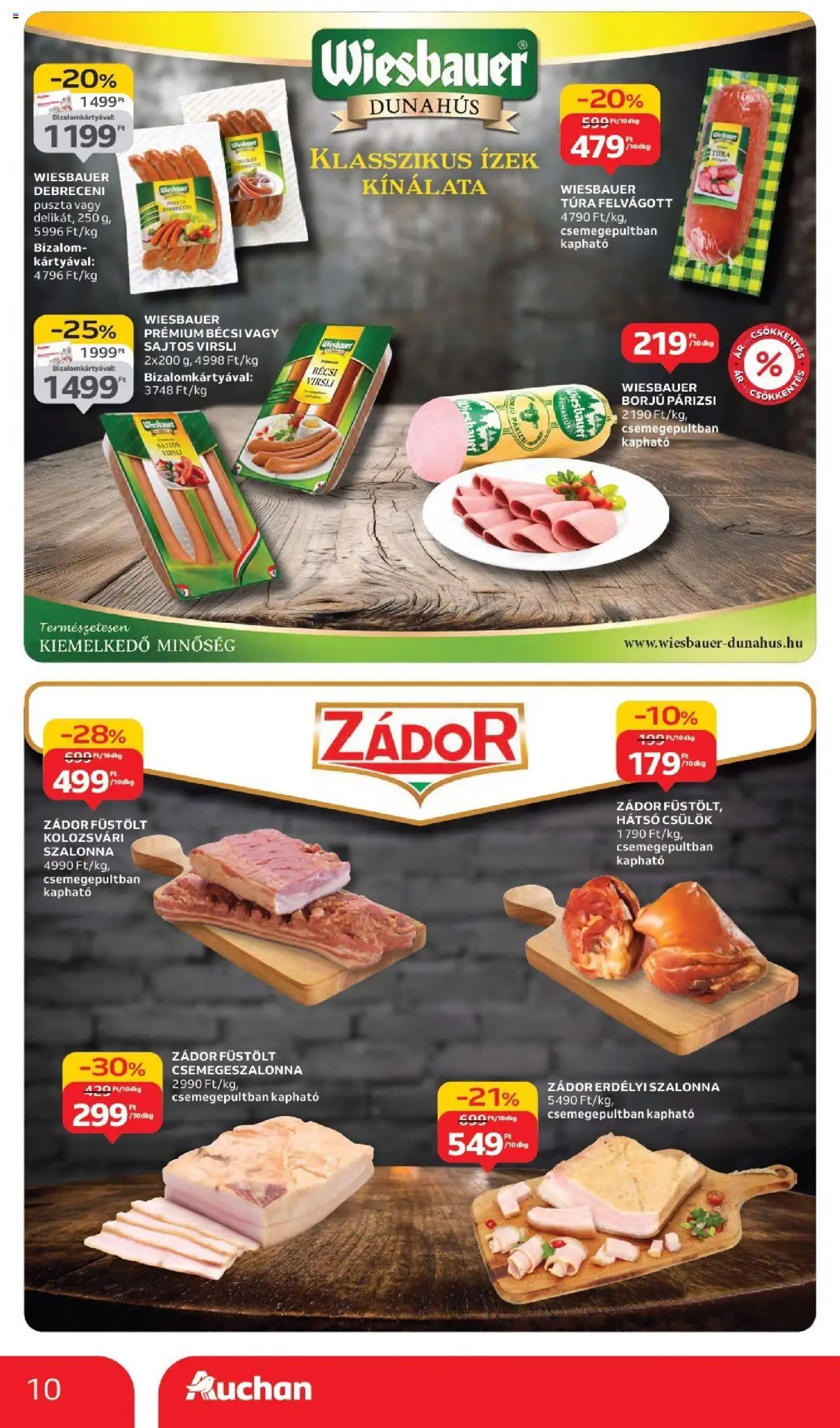 Auchan akciós ujság - amely érvényes a következő dátumtól: 11.09.2025 | Oldal: 10 | Termékek: Virsli, Szalonna, Felvágott, Párizsi
