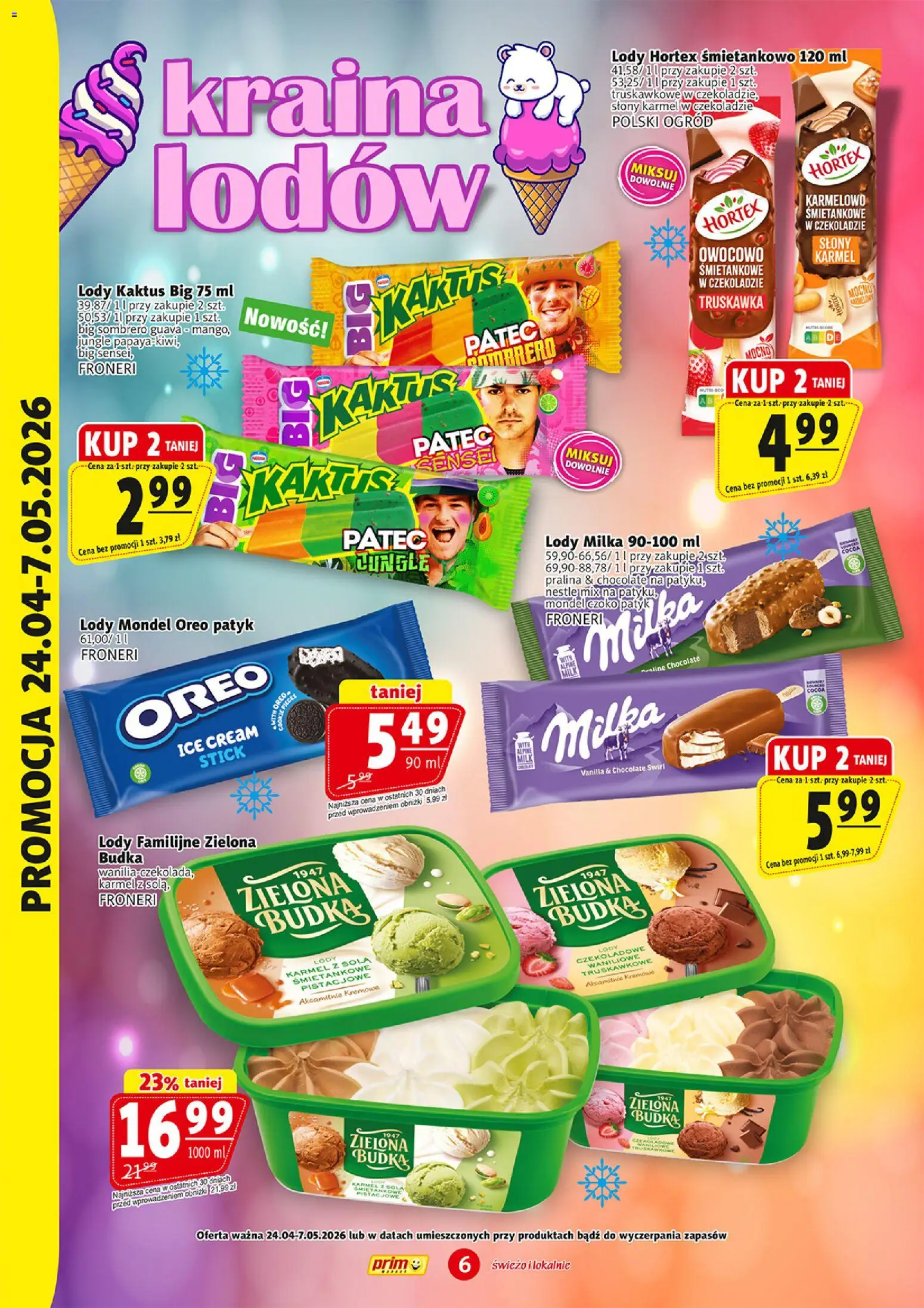 Prim Market promocja - Sezon na grilla od 04.05.2026 | Strona: 6 | Produkty: Milka, Lody Kaktus, Lody