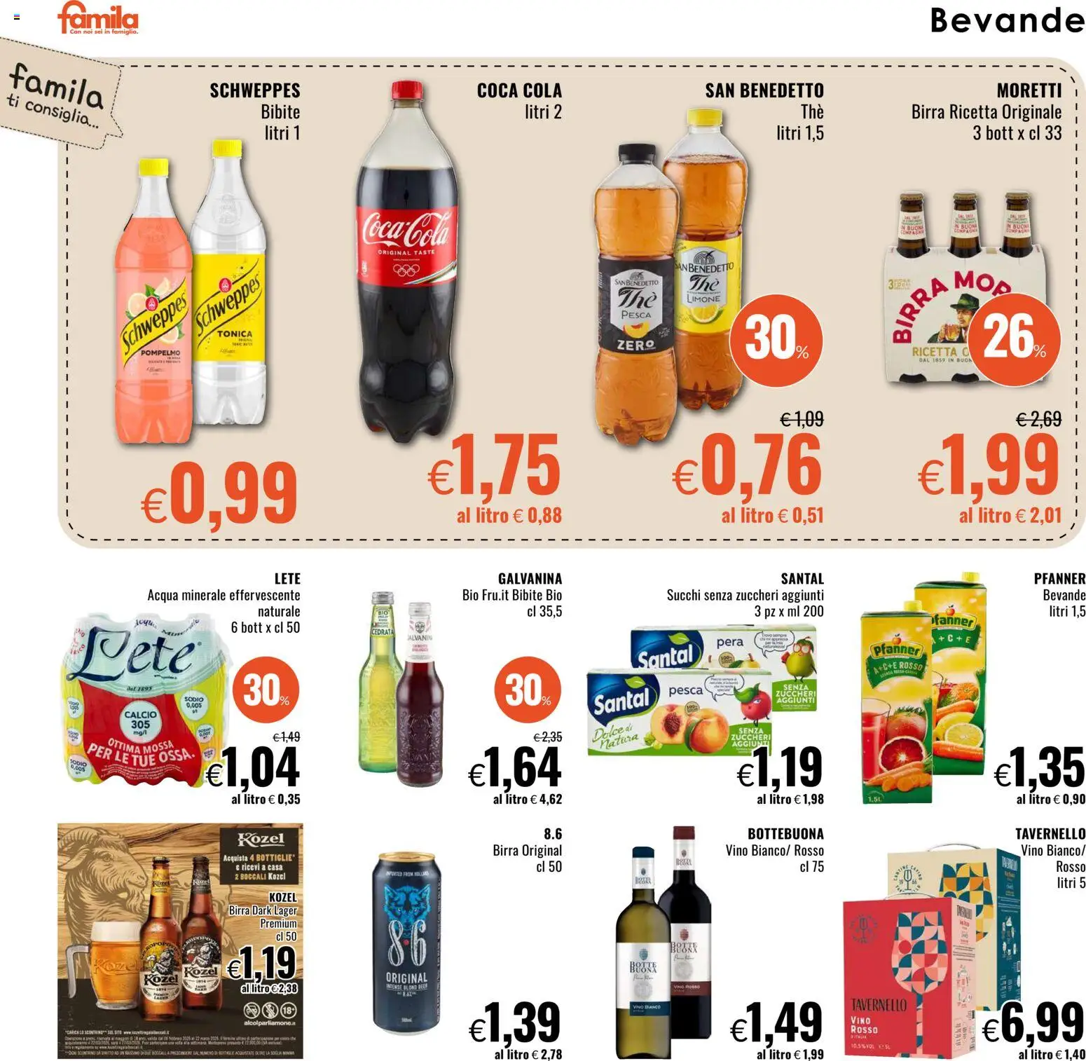 Volantino Famila del 19.02.2026 | Pagina: 16 | Prodotti: Limone, Vino, Acqua minerale, Cedrata