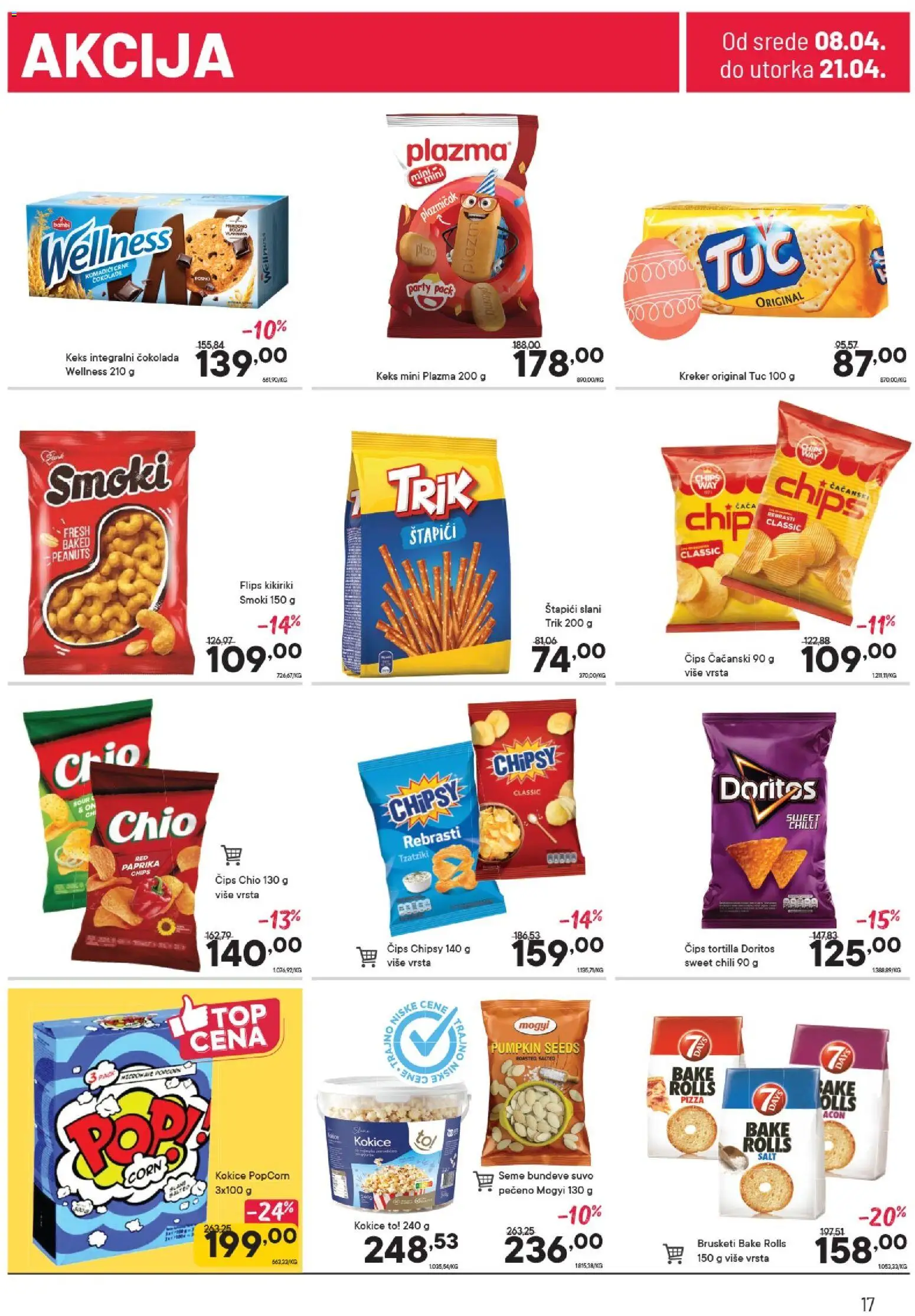 PerSu katalog - važi od 08.04.2026 | Strana: 17 | Proizvode: Čips, Kikiriki, Popcorn, Doritos