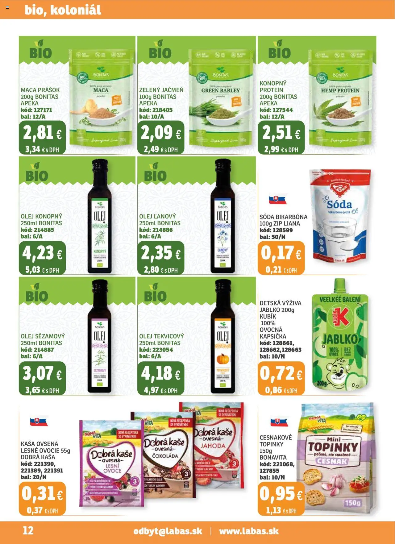 Labaš magazín │ platný od 25.07.2025 | Strana: 12 | Produkty: Protein, Konopný olej, Cesnak, Ovocie