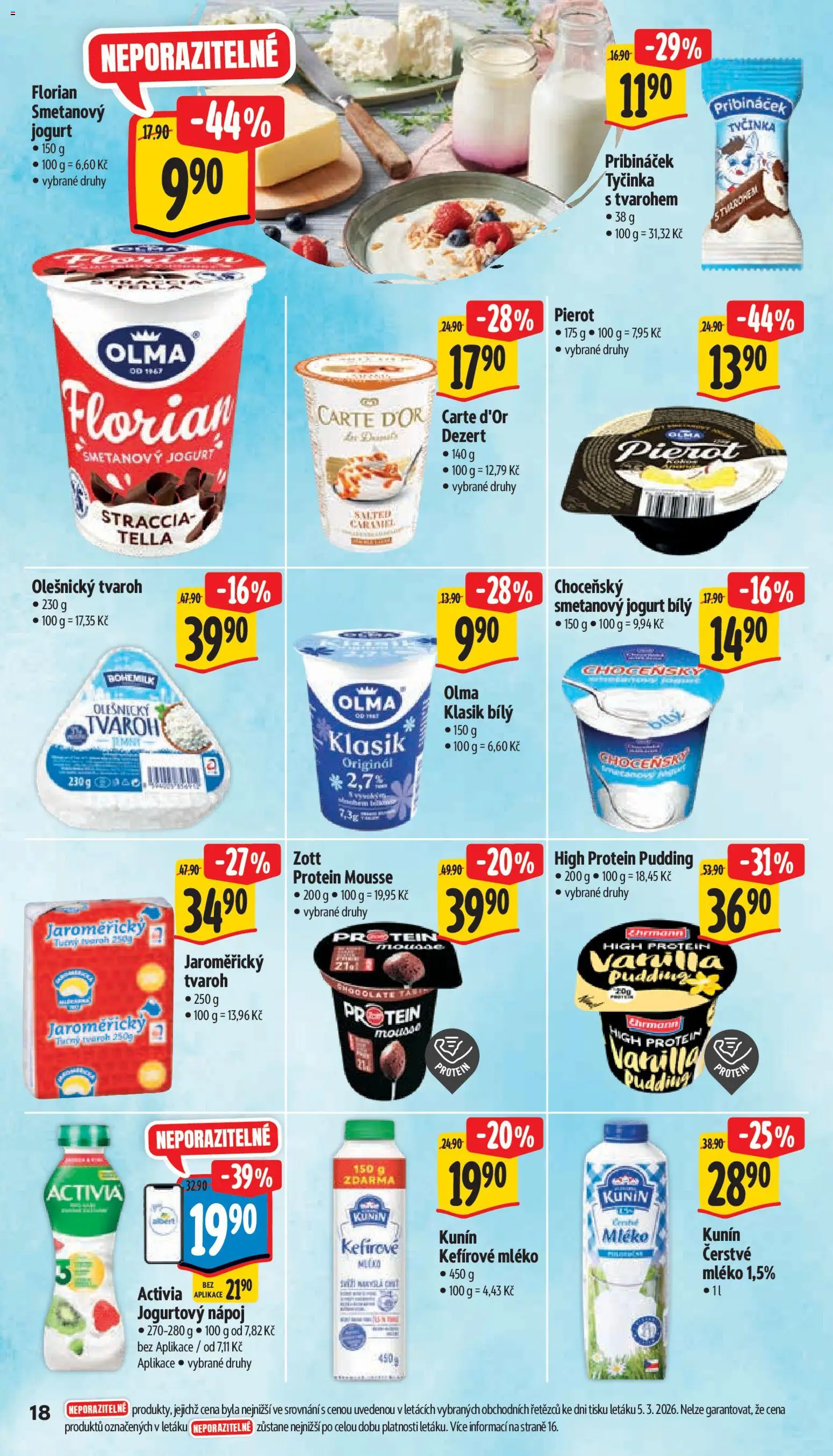 Albert leták - Supermarket od 11.03.2026 | Strana: 26 | Produkty: Pribináček, Tvaroh, Protein pudding, Carte d'or