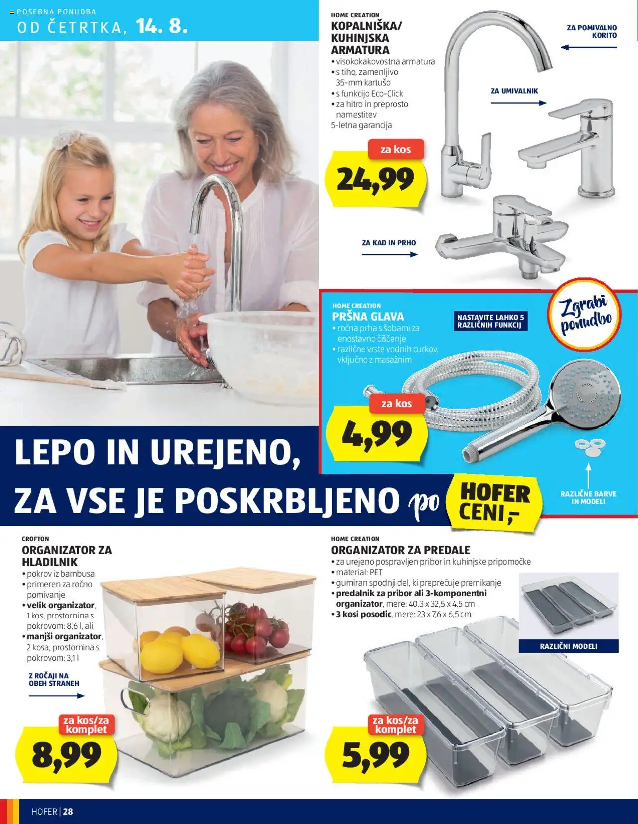 Hofer katalog │ velja od 07.08.2025 | Stran: 28 | Izdelki: Pribor, Hladilnik, Prha, Umivalnik