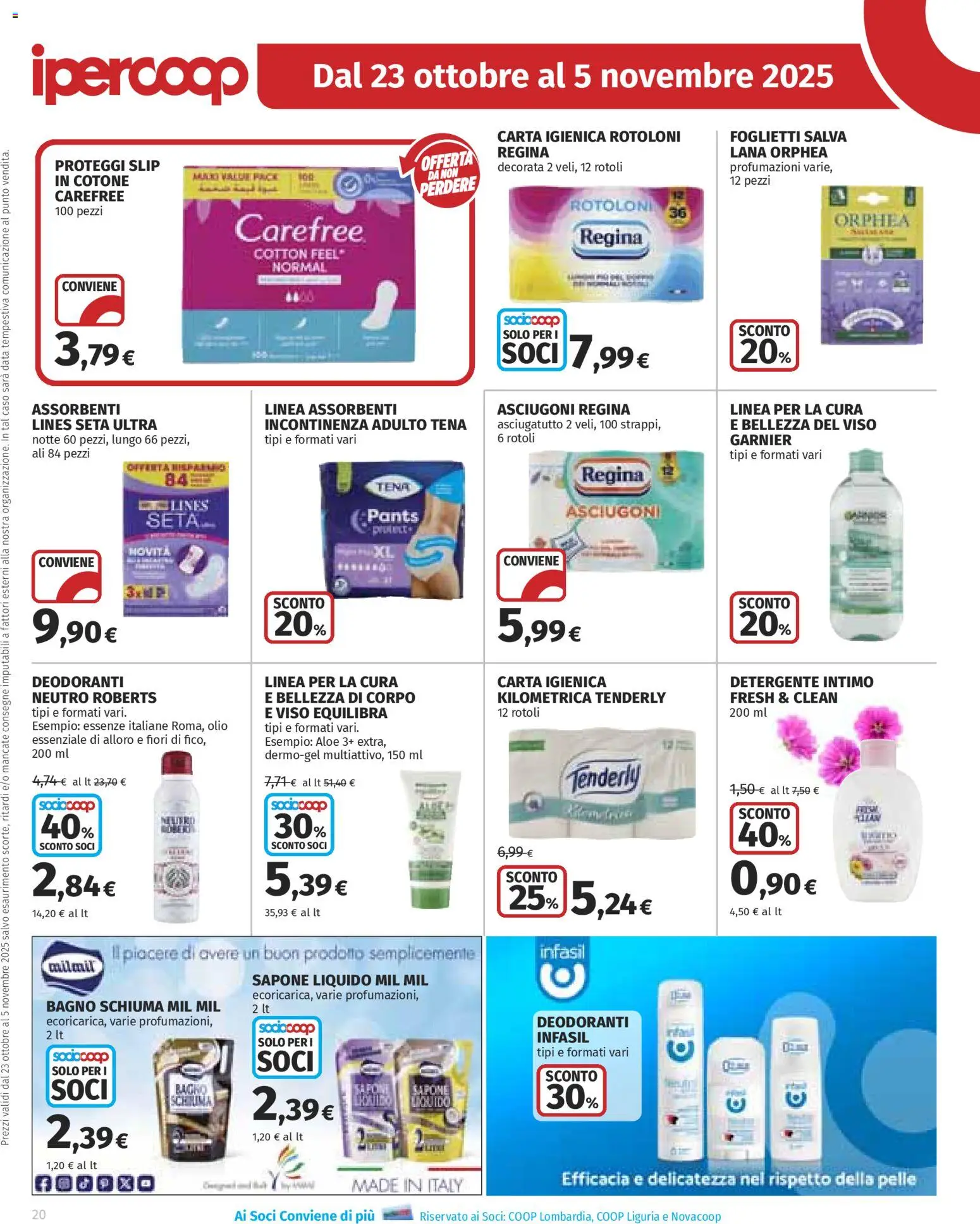 Volantino Ipercoop del 23.10.2025 | Pagina: 20 | Prodotti: Slip, Olio, Data, Bagno