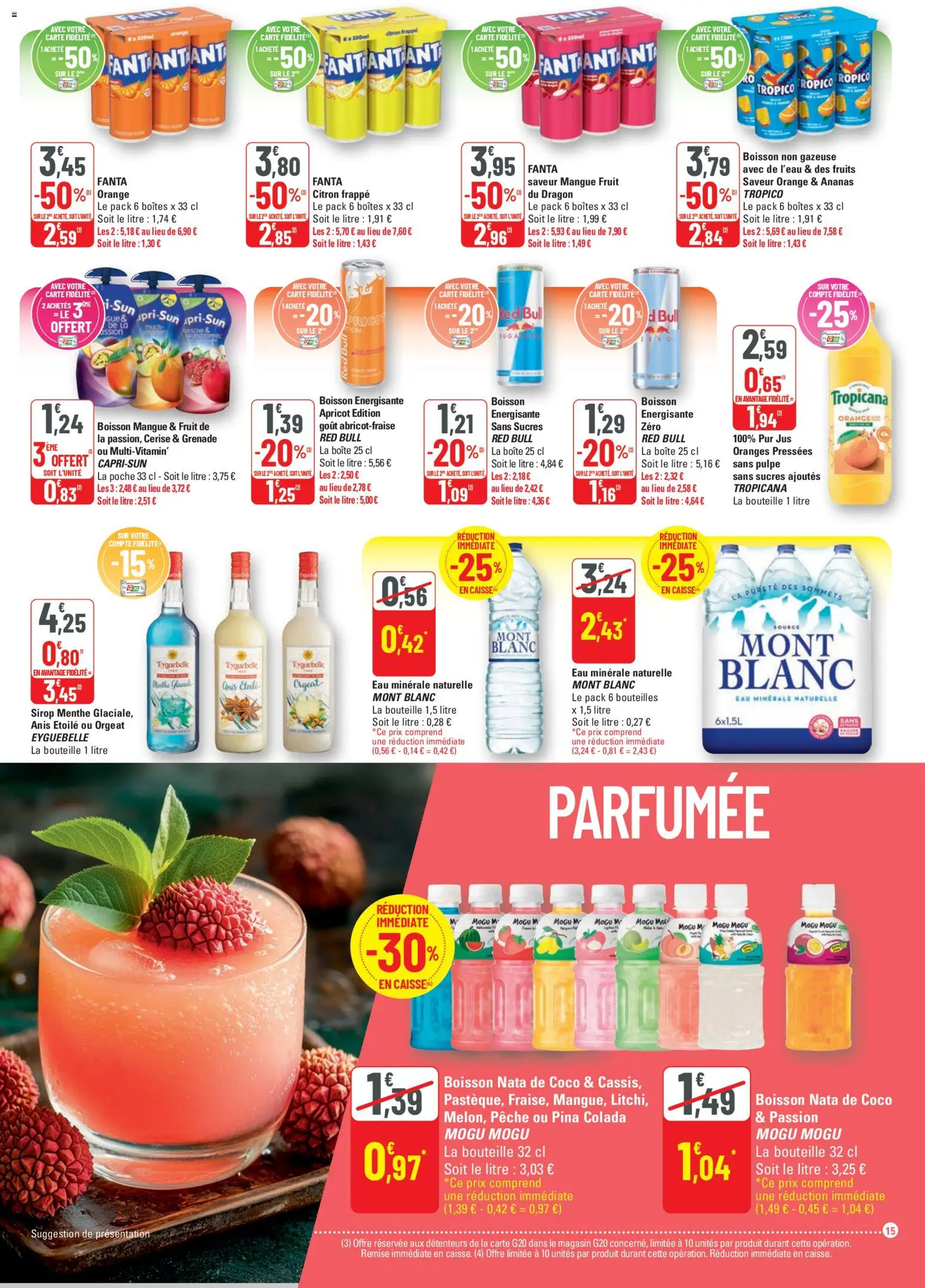 {H1} | Page: 15 | Produits: Orange, Eau minérale naturelle, Boisson énergisante, Oranges