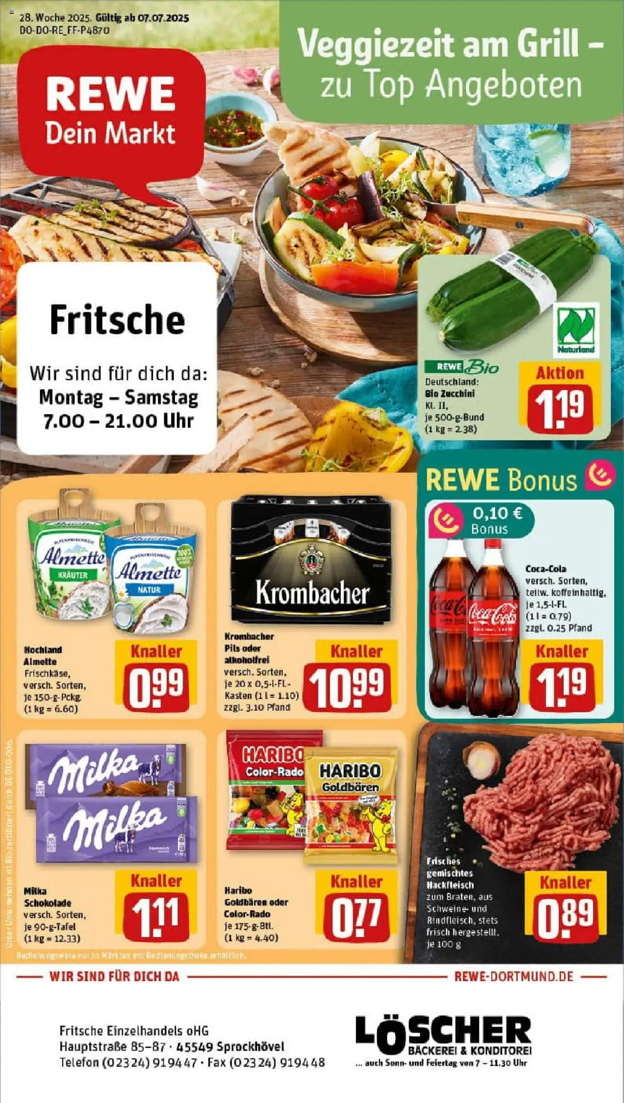 Rewe prospekt Sprockhövel	 - gültig ab dem 06.07.2025 | Seite: 1 | Produkte: Haribo, Schokolade, Zucchini, Uhr