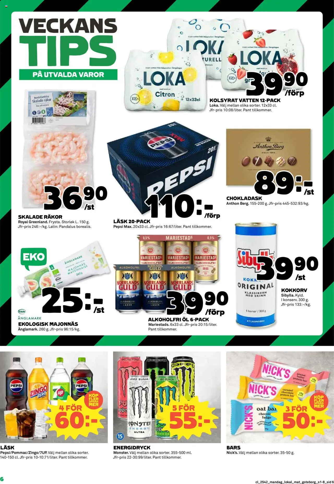 Stora Coop reklamblad aktuell från 13.10.2025 | Sida: 6 | Produkter: Loka, Pepsi, Räkor, Energidryck