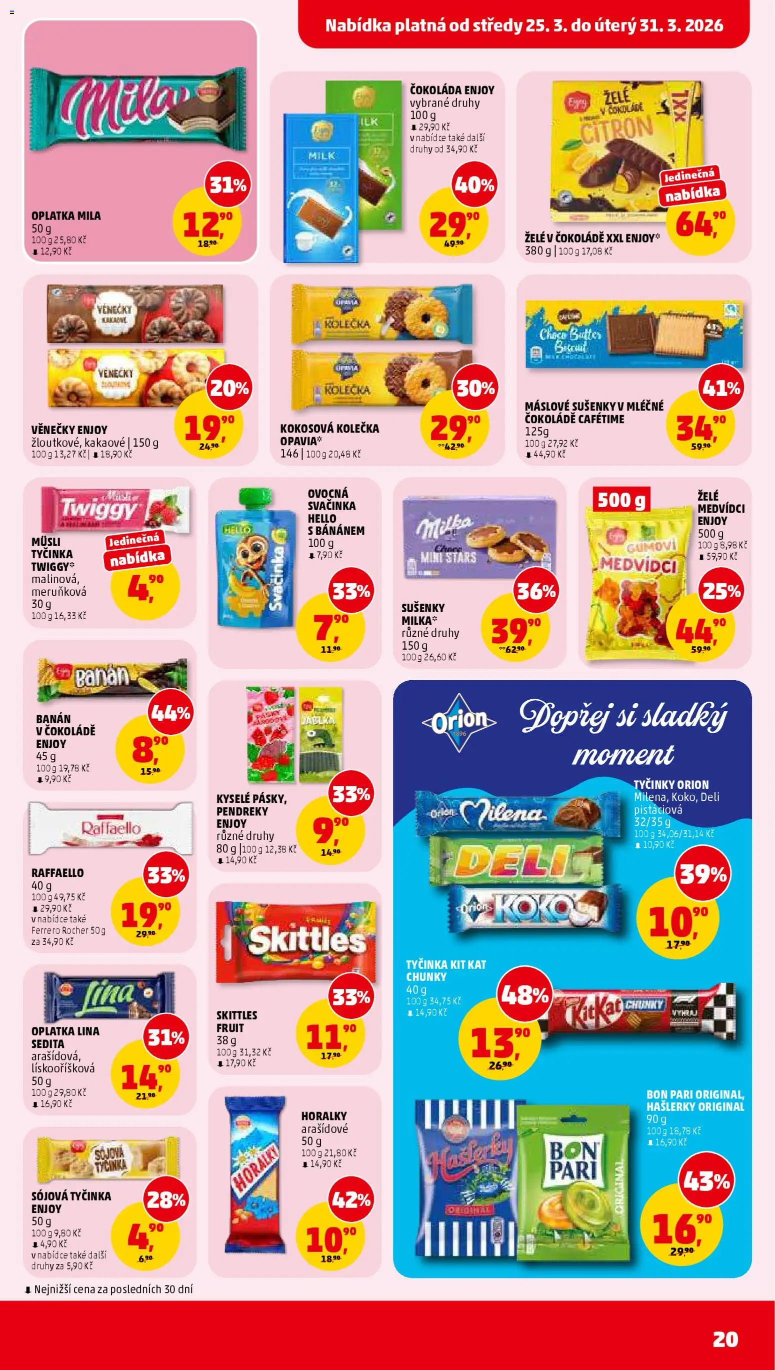 Penny Market leták od 25.03.2026 | Strana: 20 | Produkty: Tyčinka Kit Kat, Milka, Tyčinky, Horalky