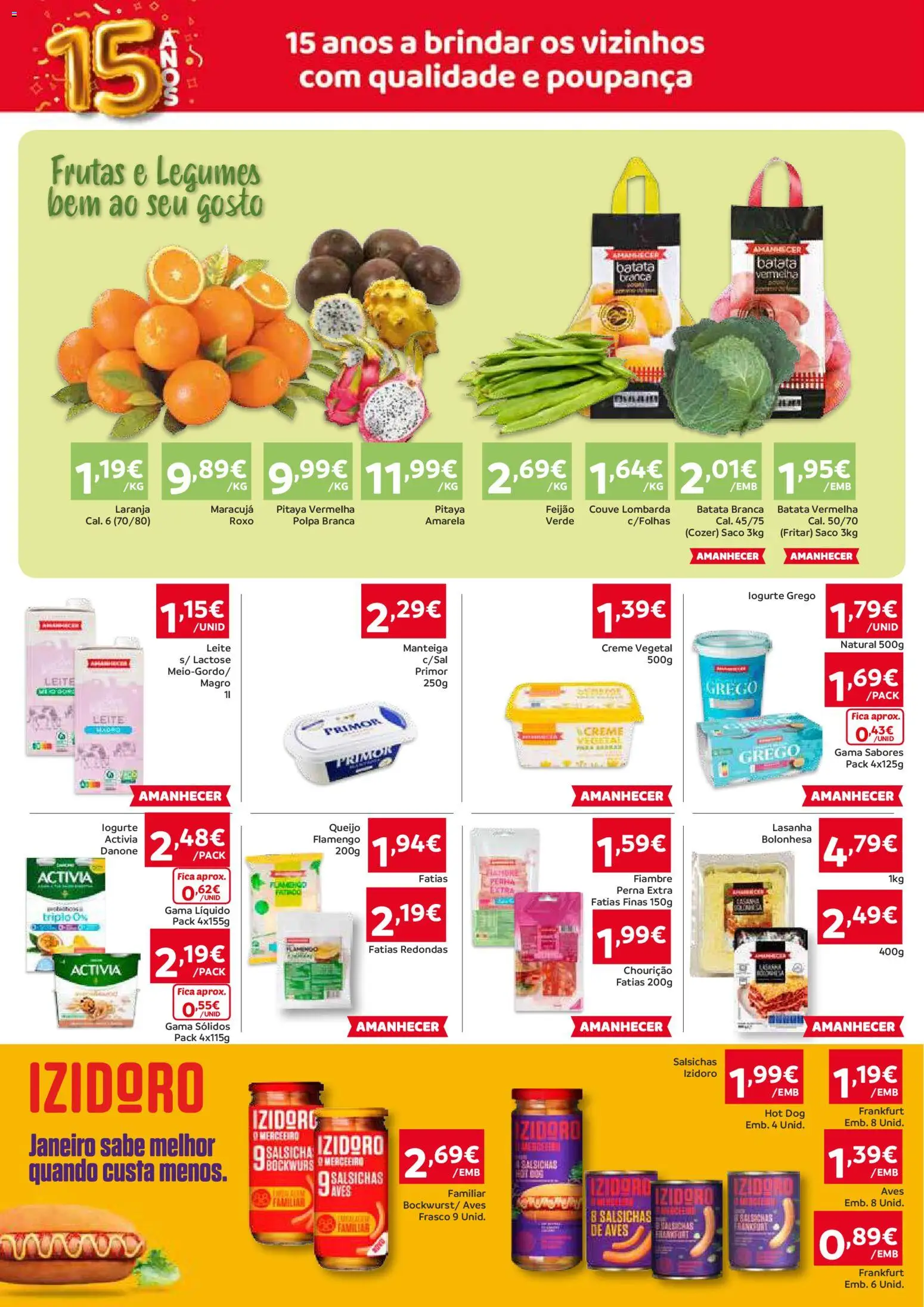 Amanhecer Folheto Madeira │ válido de 15.01.2026 | Página: 2 | Produtos: Batata, Salsicha, Leite, Manteiga