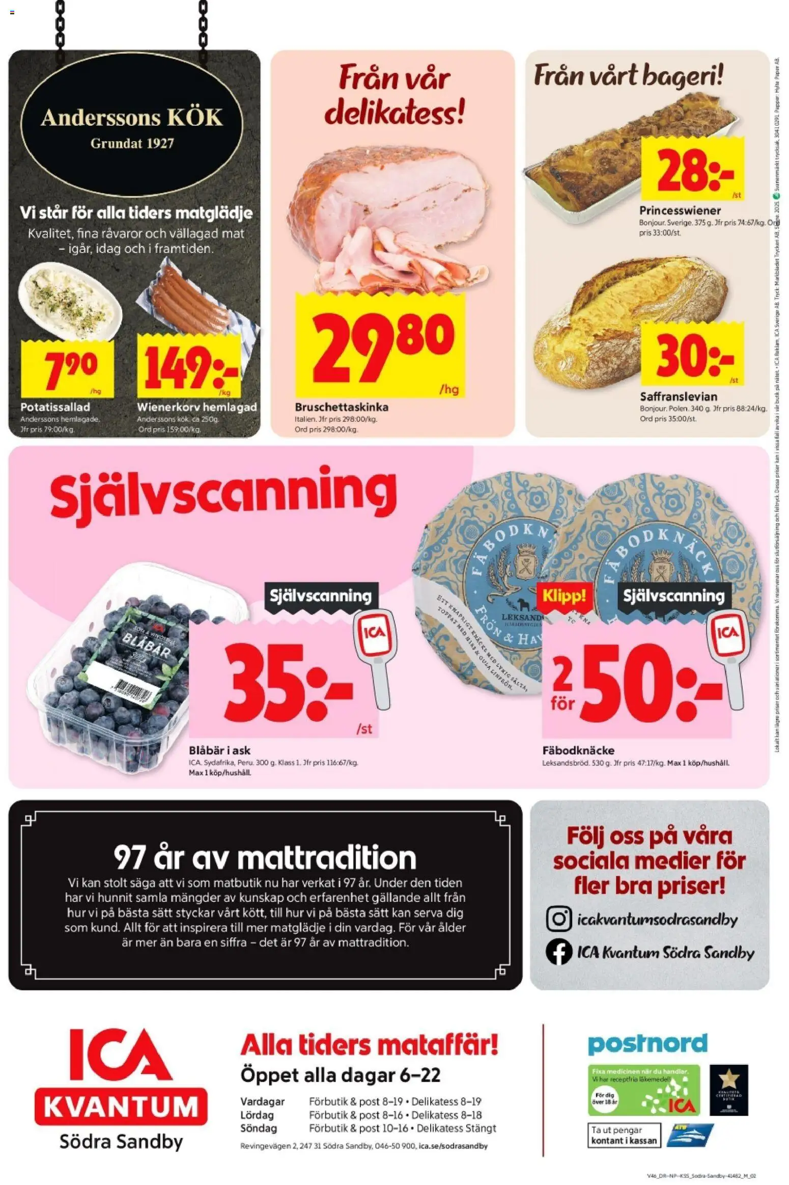 ICA Kvantum reklamblad aktuell från 10.11.2025 | Sida: 10 | Produkter: Bageri, Potatissallad, Wienerkorv, Blåbär