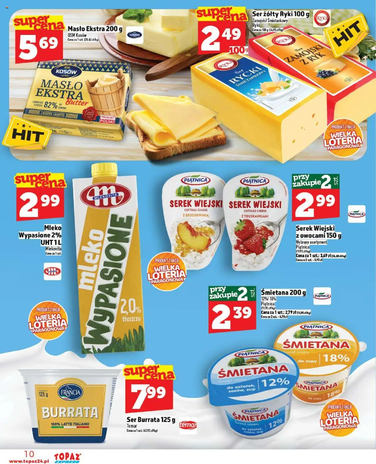 Topaz Gazetka - Express od 02.10.2025 | Strona: 10 | Produkty: Brzoskwinia, Mleko wypasione, Serek, Ser