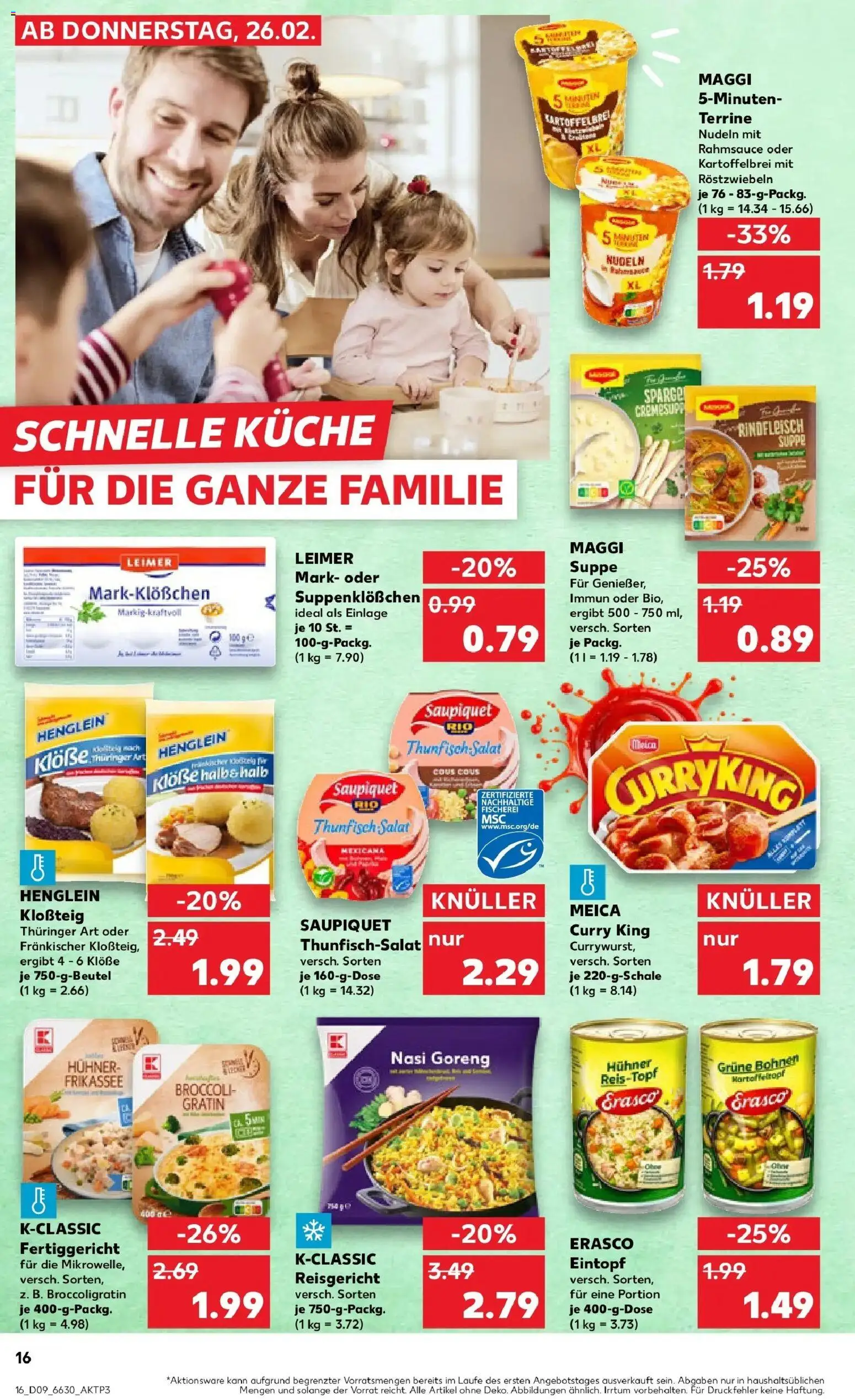 Kaufland prospekt Lünen	 – gültig ab 26.02.2026 | Seite: 16 | Produkte: Thunfisch, Maggi suppe, Nudeln, Salat