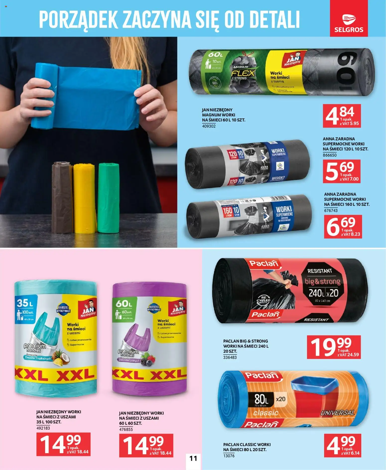 Selgros cash&carry gazetka - Sprzątanie od 26.03.2026 | Strona: 11 | Produkty: Worki na śmieci 60 l