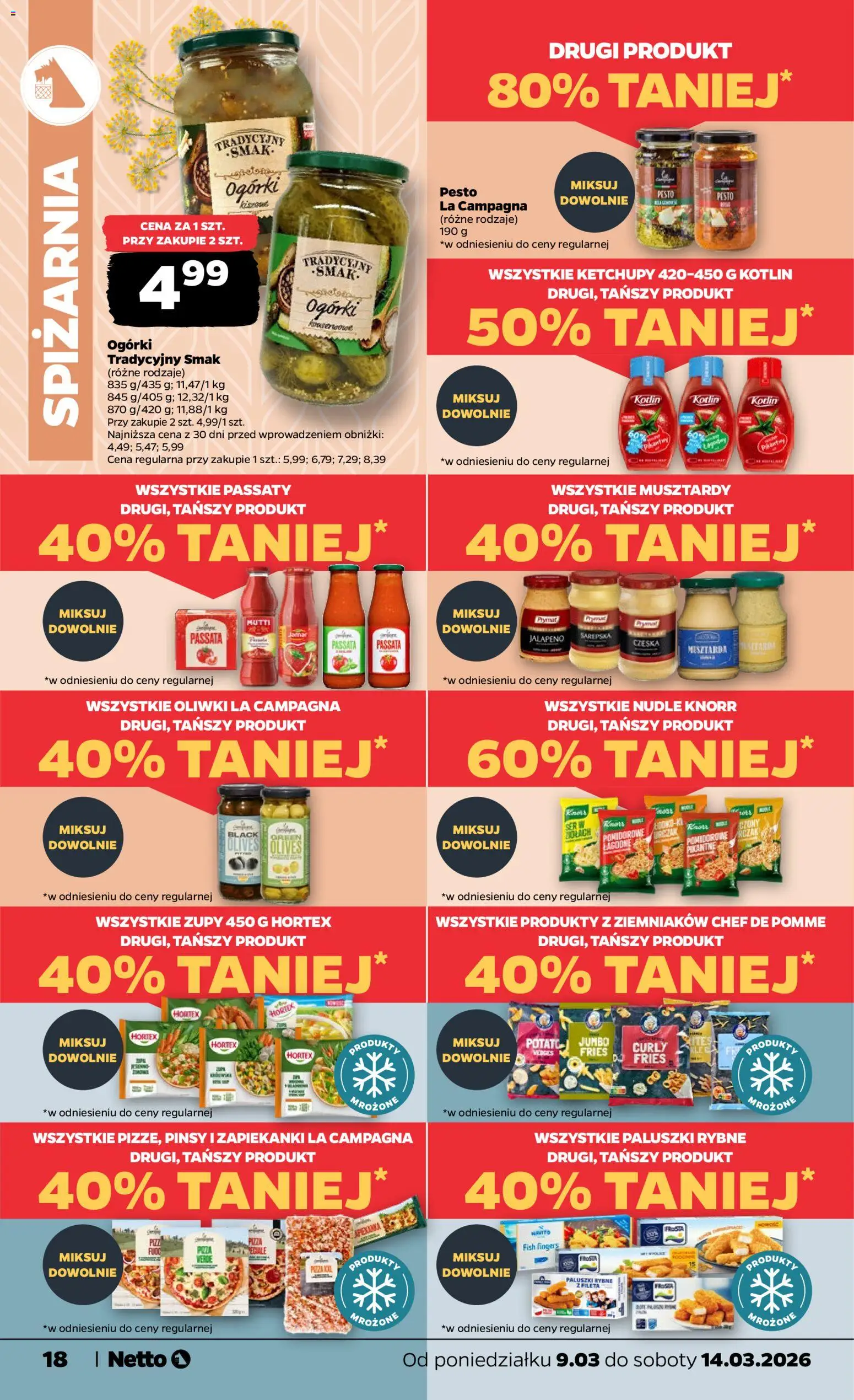 Netto gazetka od poniedziałku spożywcza od 09.03.2026 | Strona: 18 | Produkty: Paluszki rybne, Paluszki, Zapiekanki, Ogórki