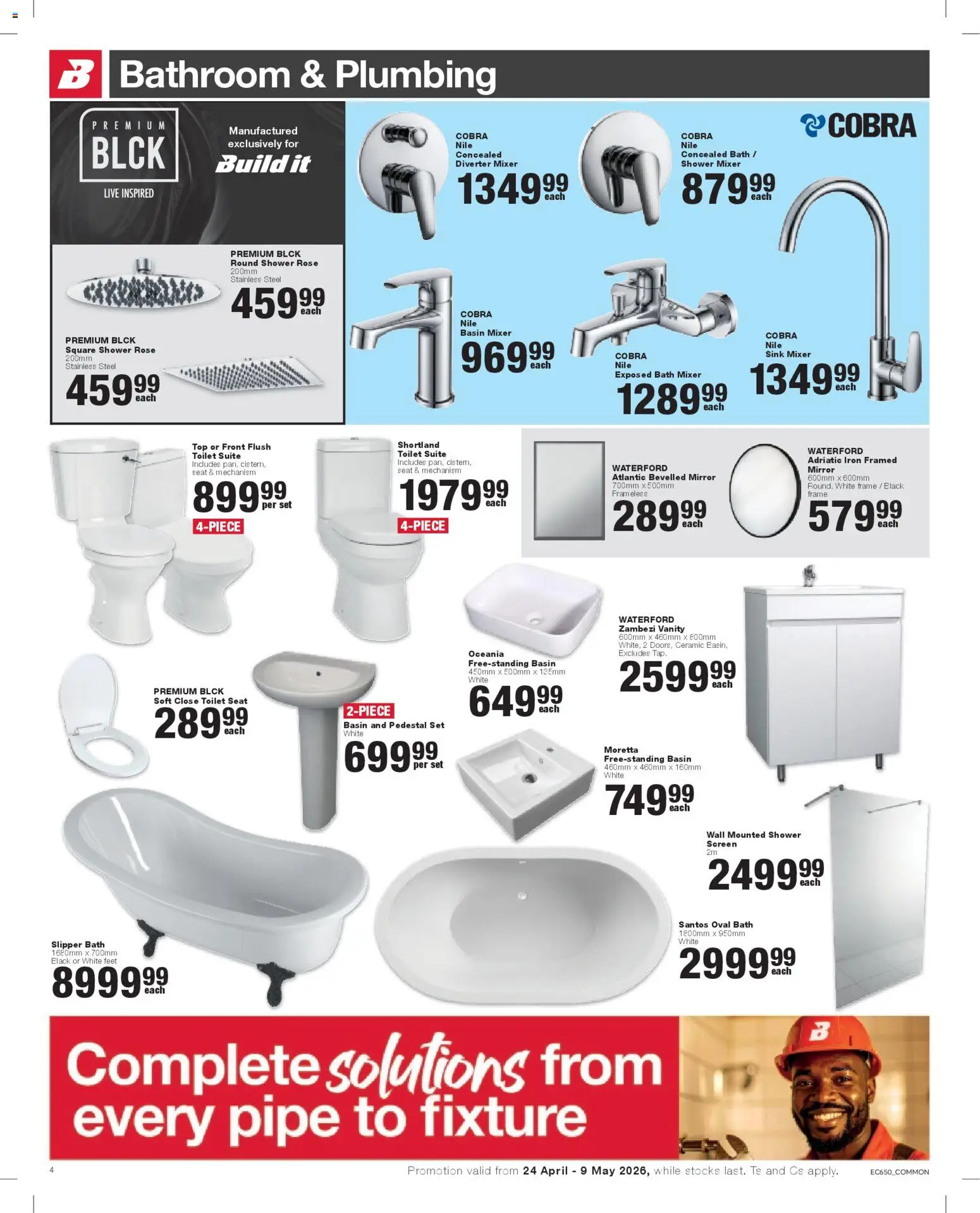 New Build It catalogue – valid from 24.04.2026 | Page: 4 | Products: Pedestal, Mirror, Basin, Sink