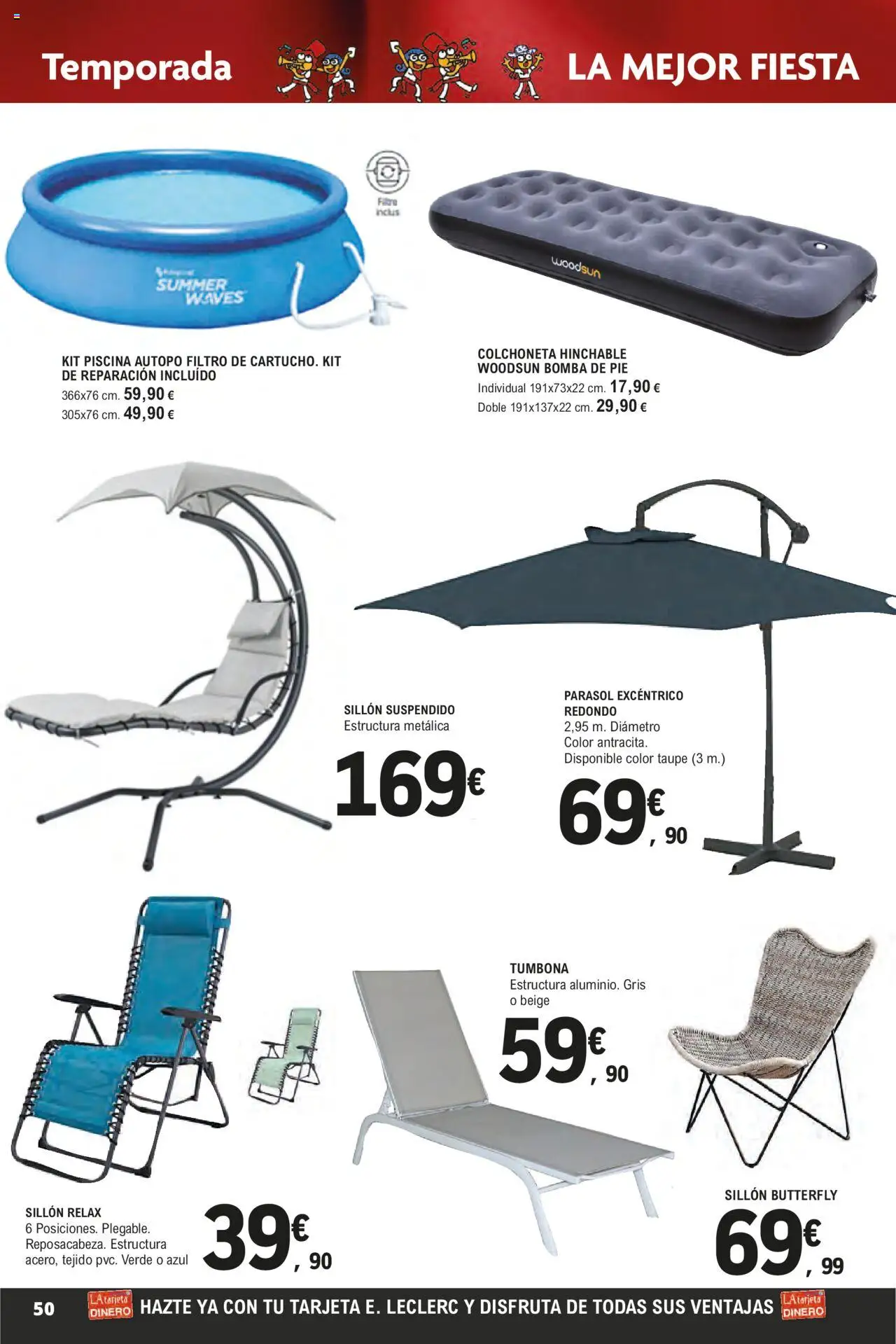 E.Leclerc - Descubre la Calidad y Frescura  │ válido desde el 18.06.2025 | Página: 50 | Productos: Tumbona, Sillón, Colchoneta
