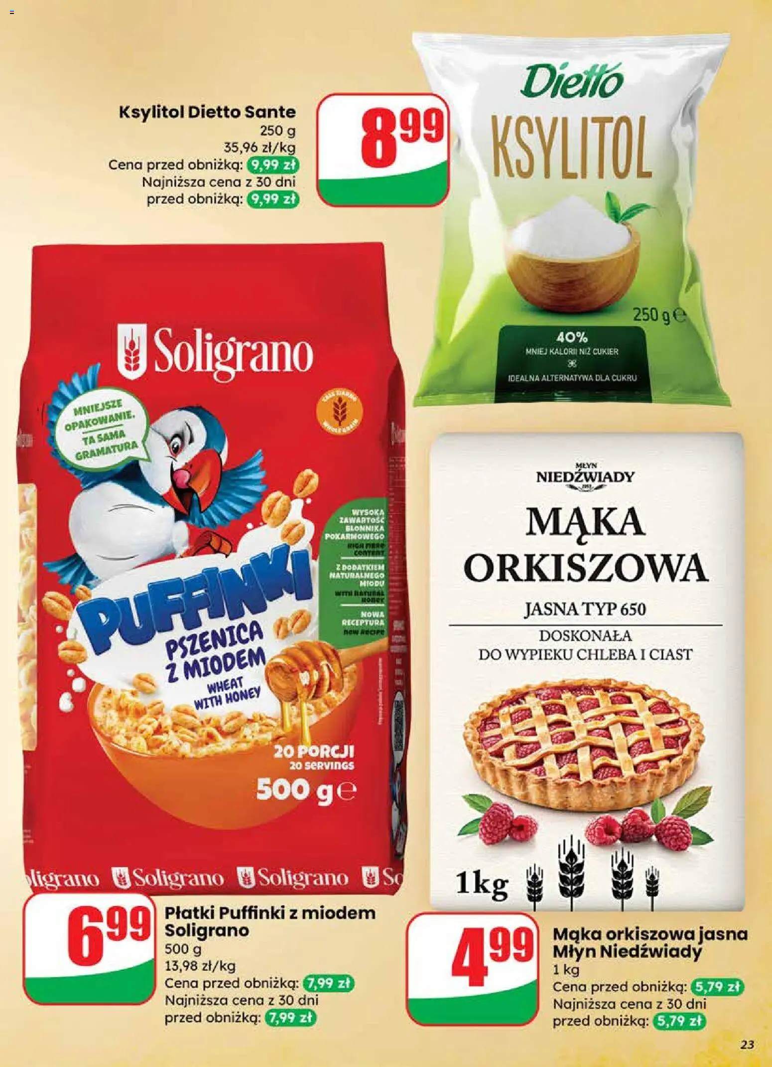 Dino Gazetka od 19.11.2025 | Strona: 23 | Produkty: Ksylitol, Płatki, Mąka orkiszowa, Cukier