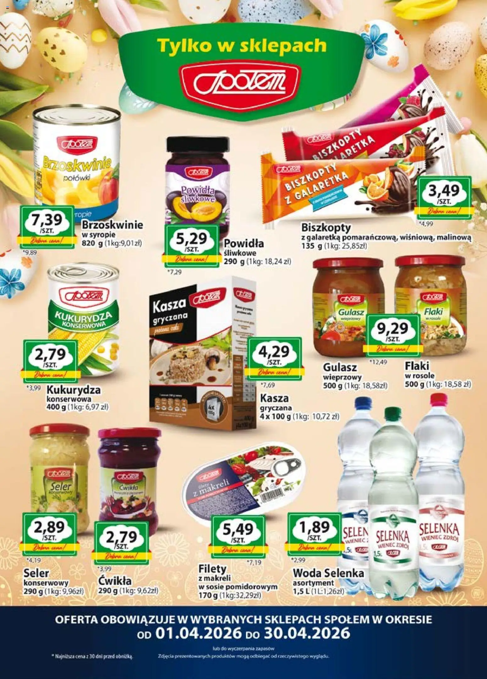 Społem gazetka od 01.04.2026 | Strona: 2 | Produkty: Kasza, Wieniec, Powidła, Gulasz