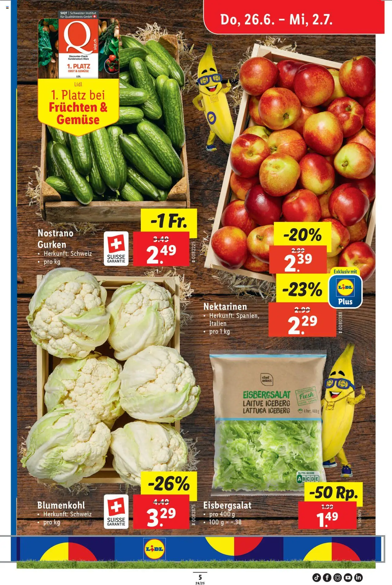 Lidl Aktionen ab 26.06.2025 | Seite: 9 | Produkte: Nektarinen, Blumenkohl, Gemüse, Gurken