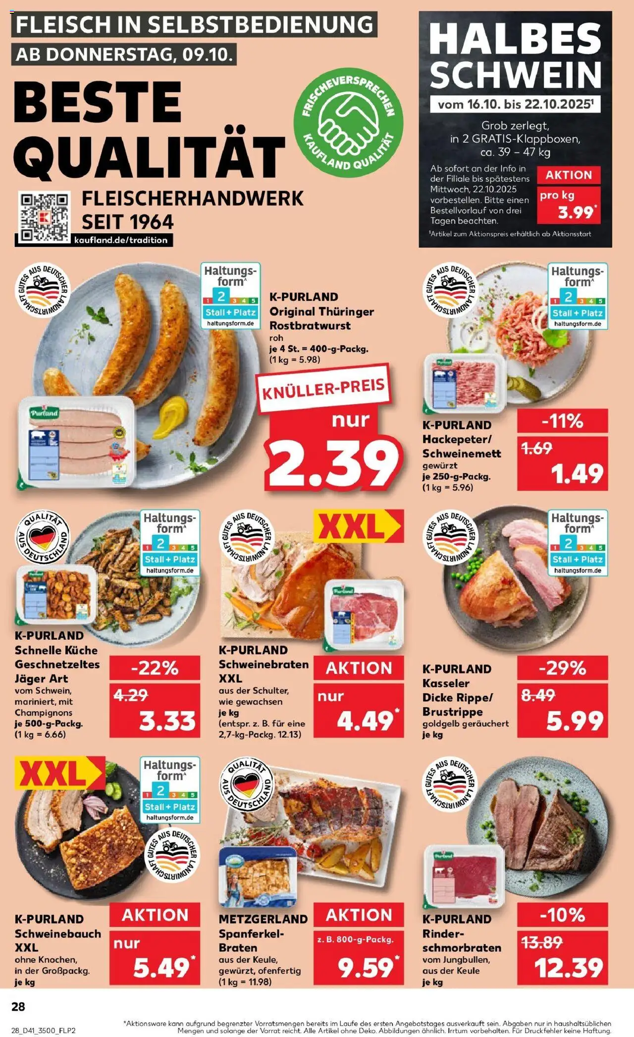 Kaufland prospekt Jena	 – gültig ab 09.10.2025 | Seite: 28 | Produkte: Schweinebauch, Küche, Champignons, Fleisch