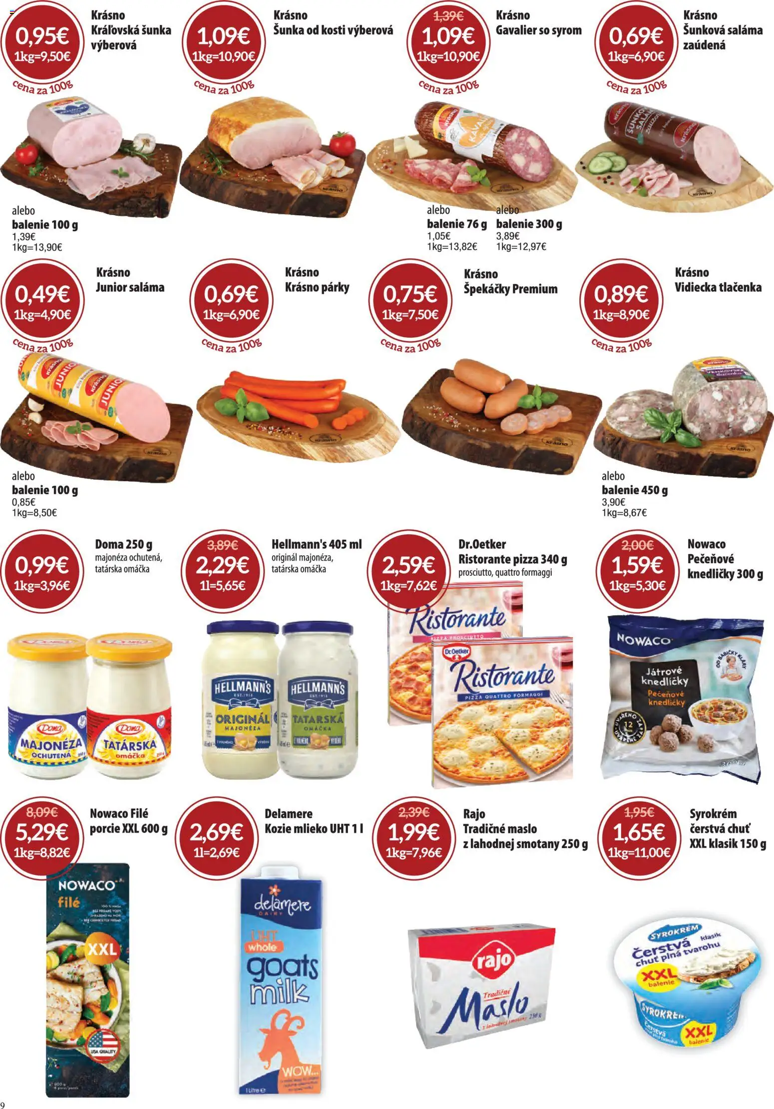 Nové Nitrazdroj akcie – leták je platný od 05.03.2026 | Strana: 9 | Produkty: Maslo, Šunka, Tatárska omáčka, Párky