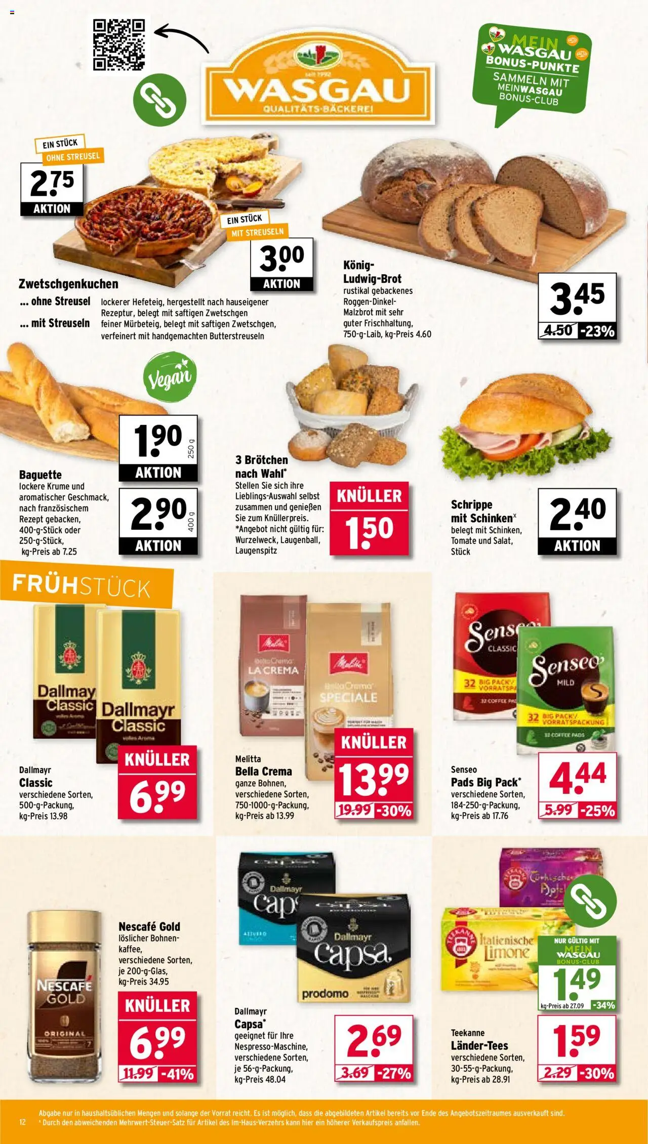 Wasgau Prospekt 	 - gültig ab dem 28.07.2025 | Seite: 12 | Produkte: Senseo, Bäckerei, Dallmayr, Nescafe gold