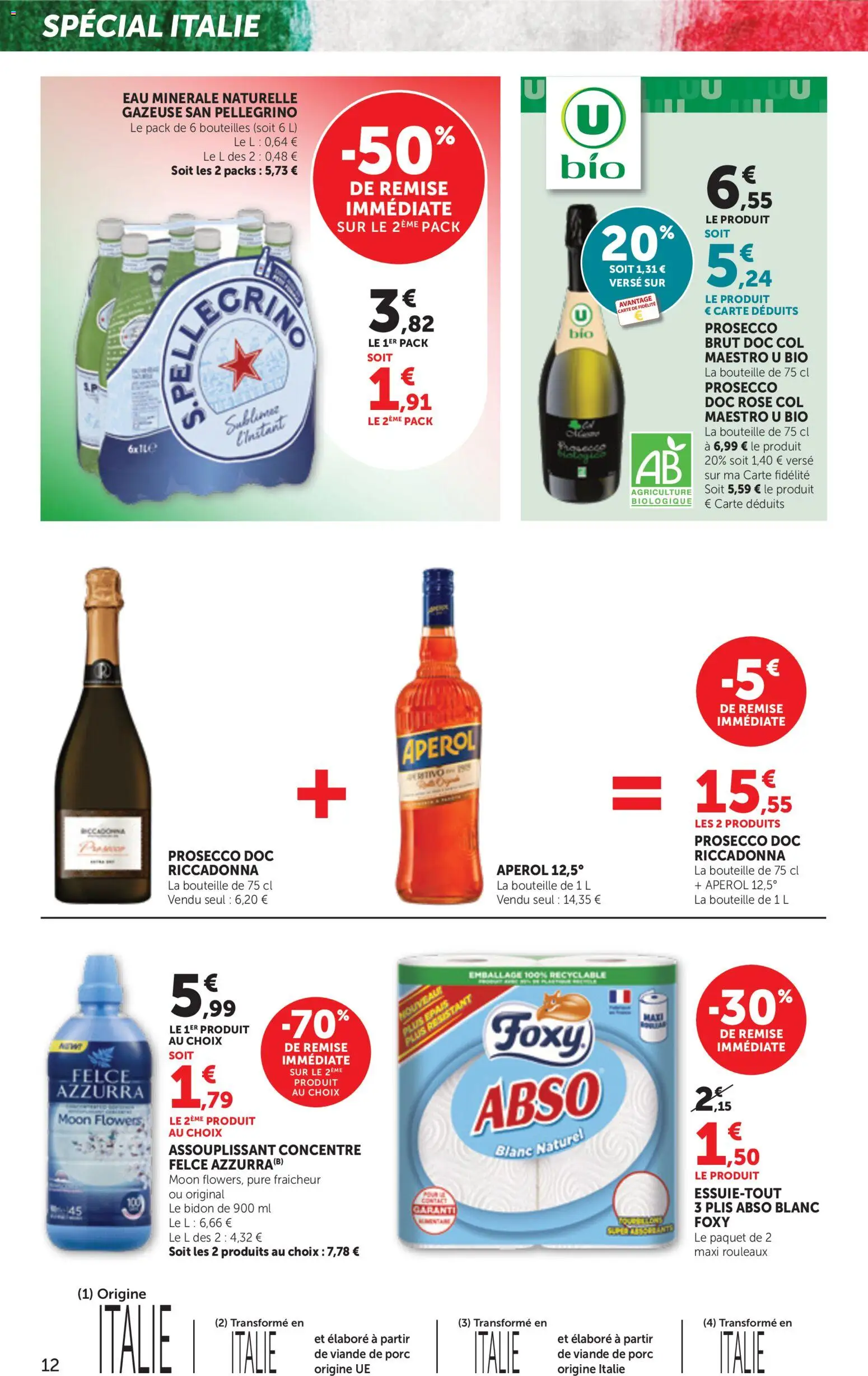 {H1} | Page: 12 | Produits: Eau minérale, Felce Azzurra, Prosecco, Porc