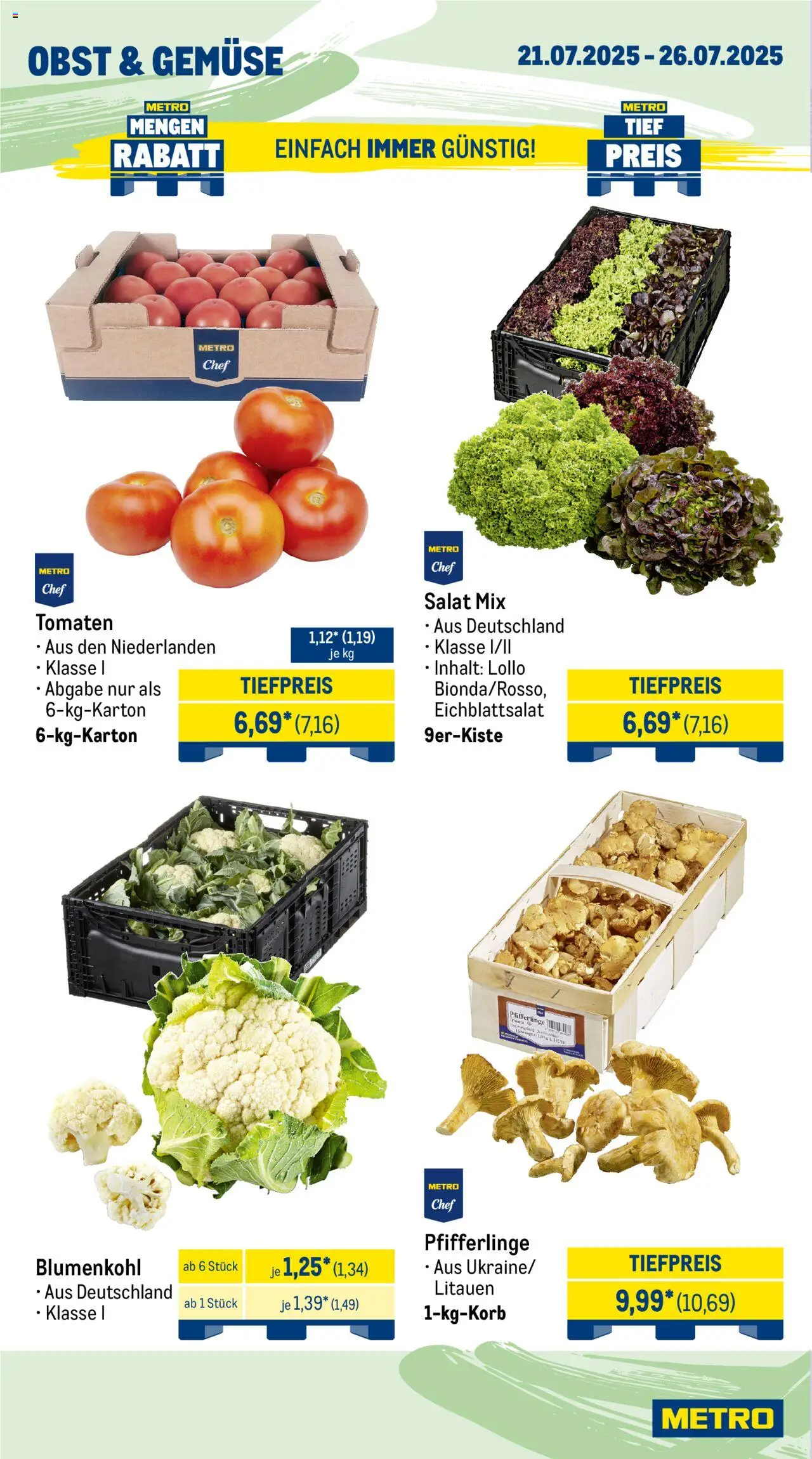 Metro Wochen-Angebote Gastro - gültig ab dem 21.07.2025 | Seite: 8 | Produkte: Tomaten, Obst, Pfifferlinge, Blumenkohl
