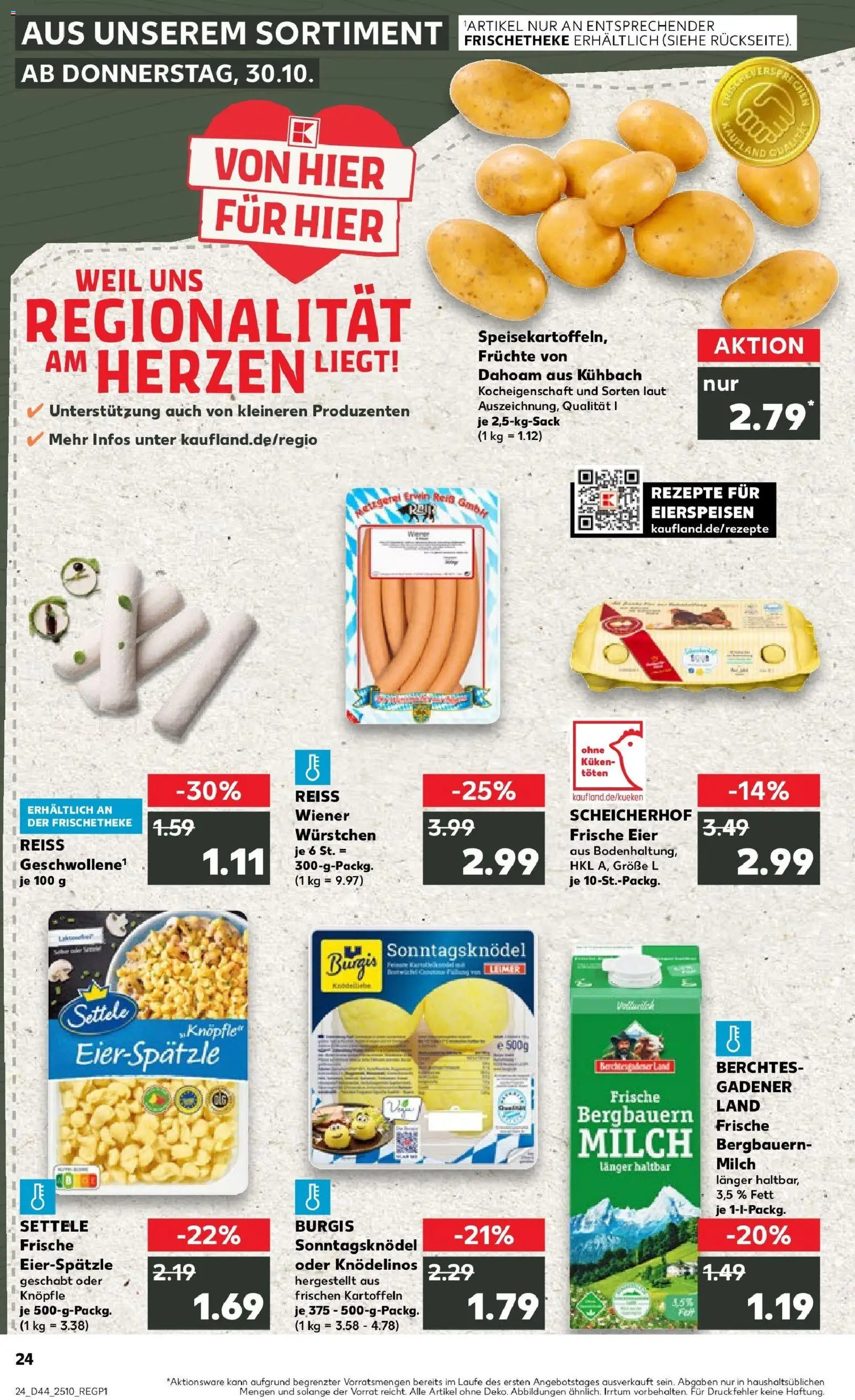 Kaufland prospekt Königsbrunn	 – gültig ab 30.10.2025 | Seite: 24 | Produkte: Wiener wurstchen, Milch, Kartoffeln, Pasta