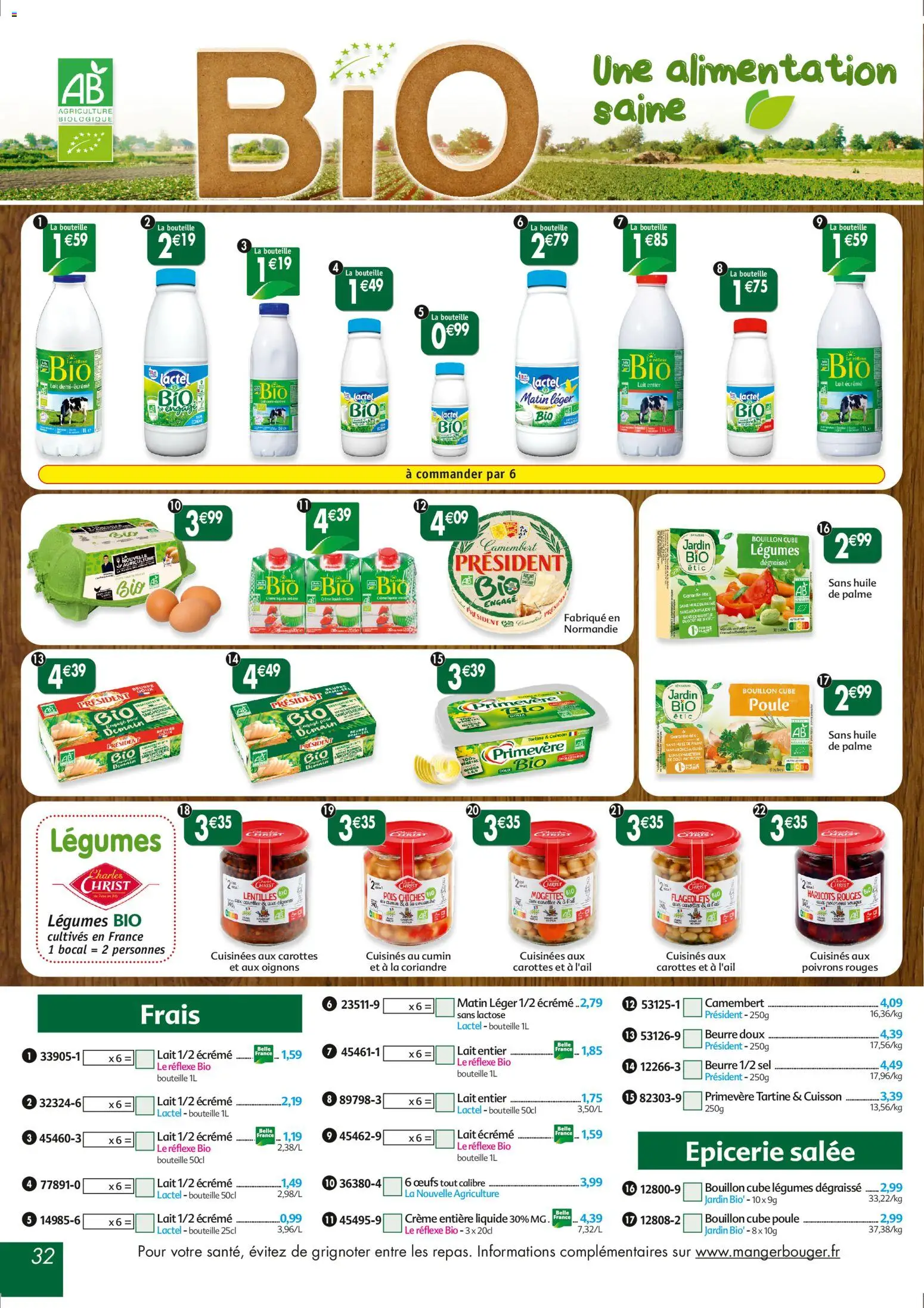{H1} | Page: 32 | Produits: Lait entier, Lait, Camembert, Crème
