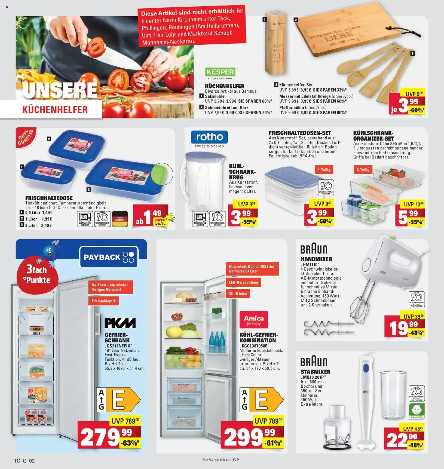 E center Prospekt Eislingen	 – gültig ab 23.03.2026 | Seite: 34 | Produkte: Kühlschrank, Handmixer, Salz, Stabmixer