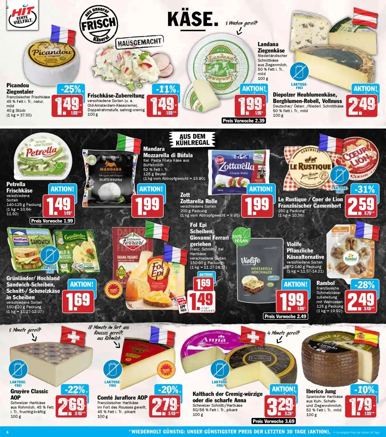 HIT Prospekt 	 - gültig ab dem 28.07.2025 | Seite: 6 | Produkte: Mozzarella, Grunlander, Pasta, Frischkase