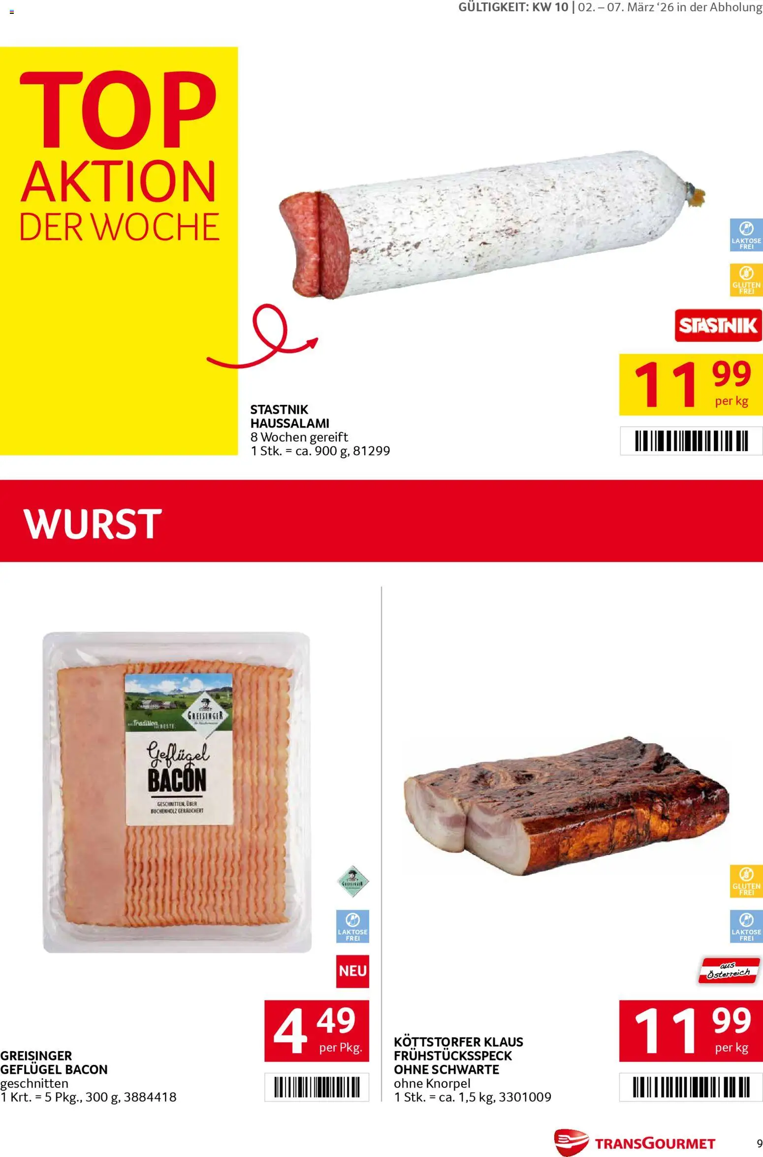Transgourmet Flugblatt gültig ab 02.03.2026 | Seite: 9 | Produkte: Wurst