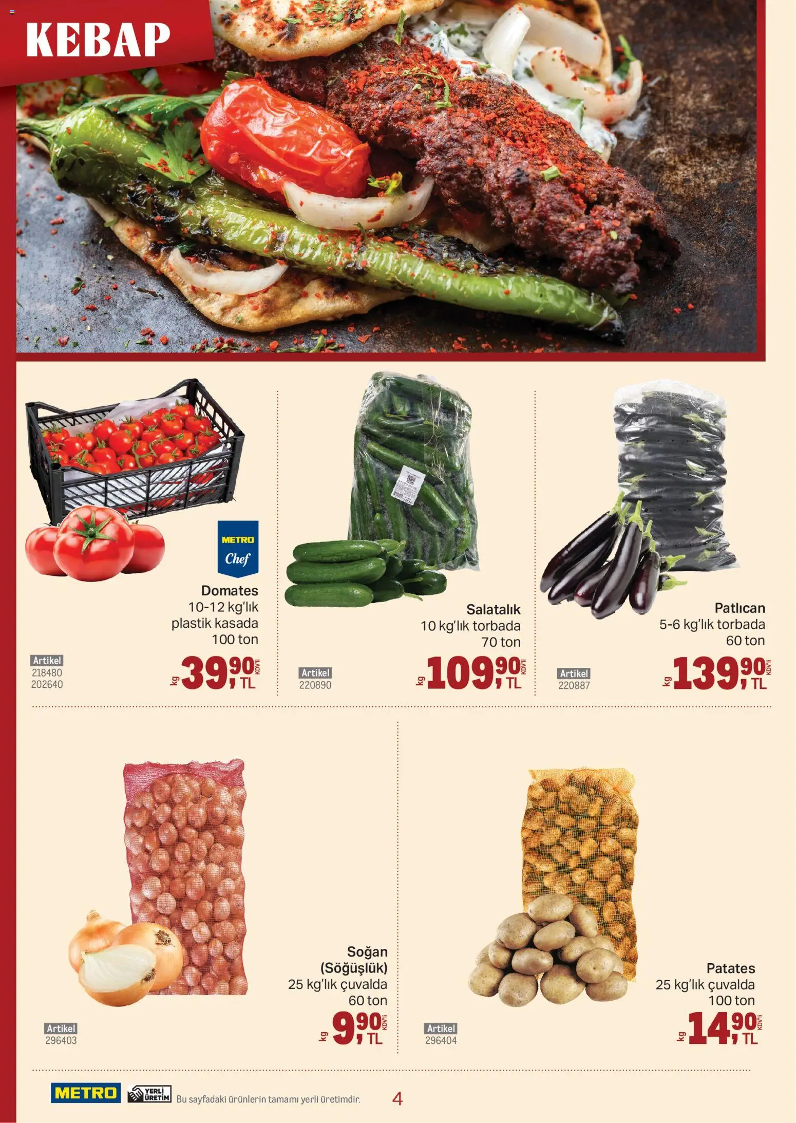 Metro - Kebap Restoranları - 04.03.2026 tarihinden itibaren geçerlidir | Sayfa: 4 | Ürünler: Domates, Salatalık, Patates, Soğan