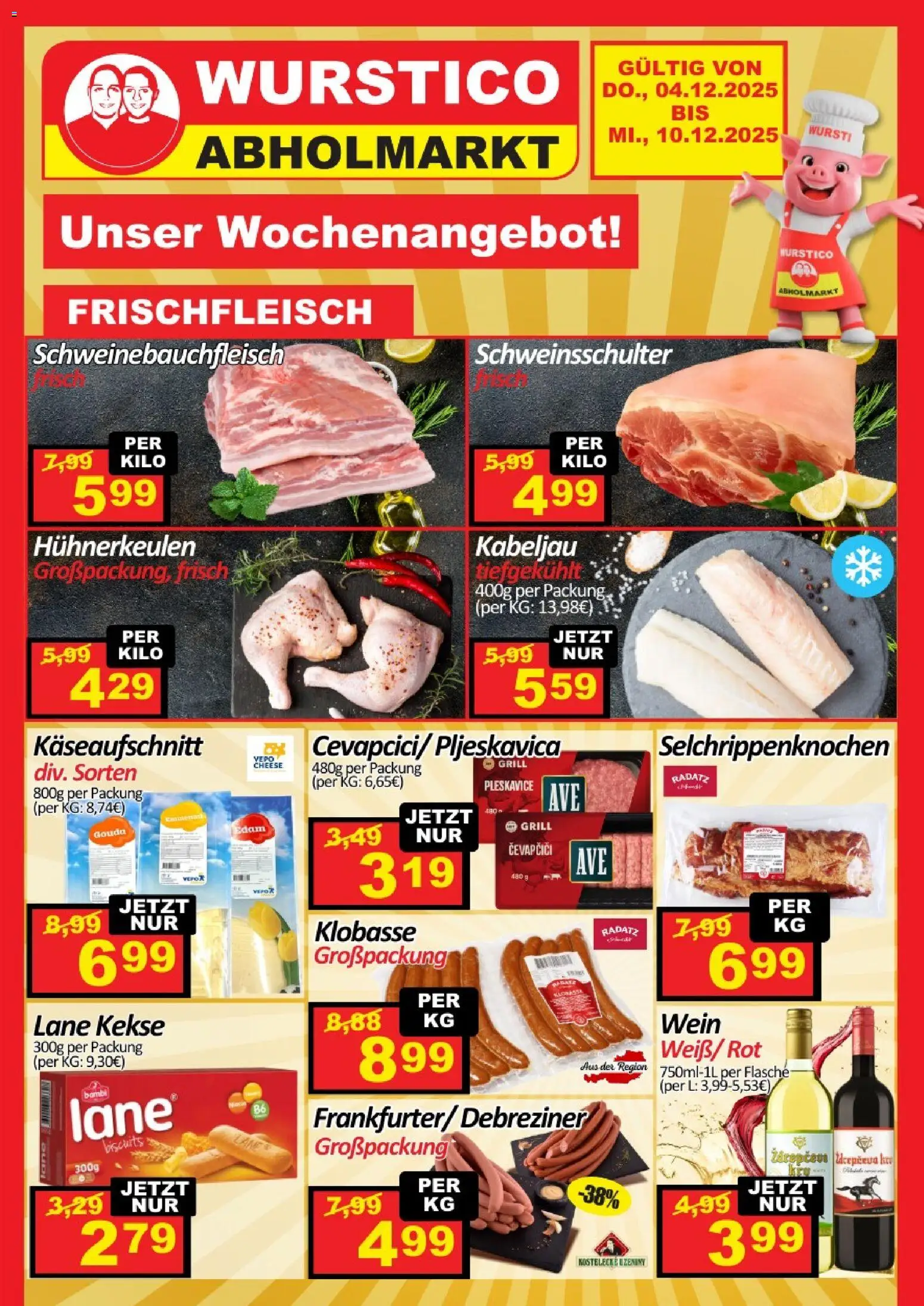 Wurstico Abholmarkt Flugblatt gültig ab 04.12.2025 | Seite: 1 | Produkte: Kekse, Grill, Wein