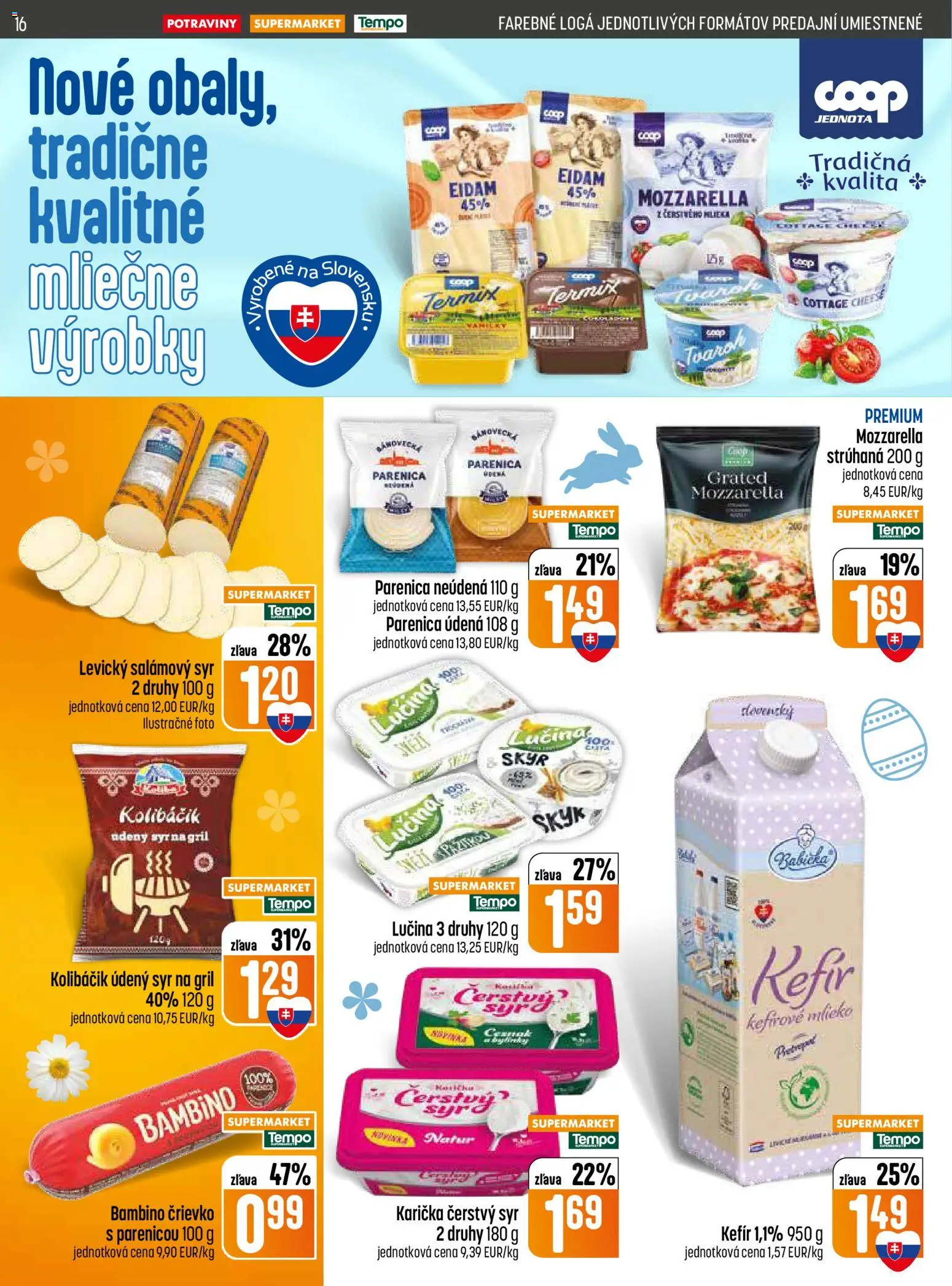 Nové COOP Jednota akcie – leták je platný od 31.03.2026 | Strana: 16 | Produkty: Gril, Eidam, Mozzarella, Skyr