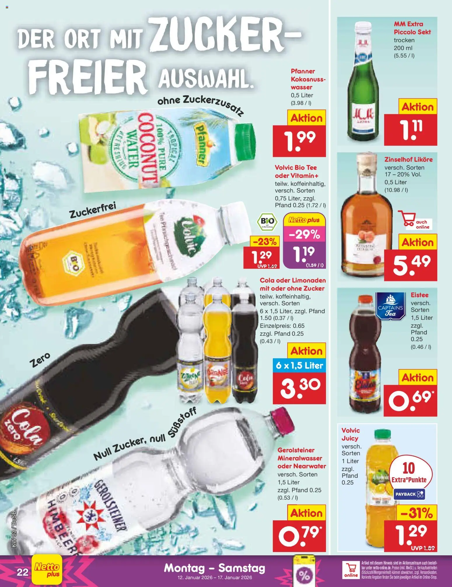 Netto Marken-Discount Prospekt 	 – gültig ab 12.01.2026 | Seite: 22 | Produkte: Wasser, Zucker, Volvic, Gerolsteiner