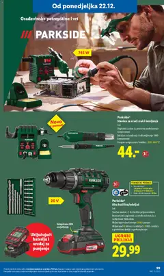 Parkside®, Aku bušilica/odvijač, Set, Snažan motor s 2-brzinskim prijenosnikom, Brzozatezni zaglavnik za svrdlo od metala s radijalnom blokadom, Uključujući aku bateriju (2Ah) i punjač, Uključujući 8 bitova za odvijač i 8 HSS-svrdala u praktičnoj kutiji za pohranjivanje - Pregled kataloga iz trgovine Lidl, vrijedi od 15.12.2025 | Stranica: 99 | Proizvodi: Odvijač, Parkside