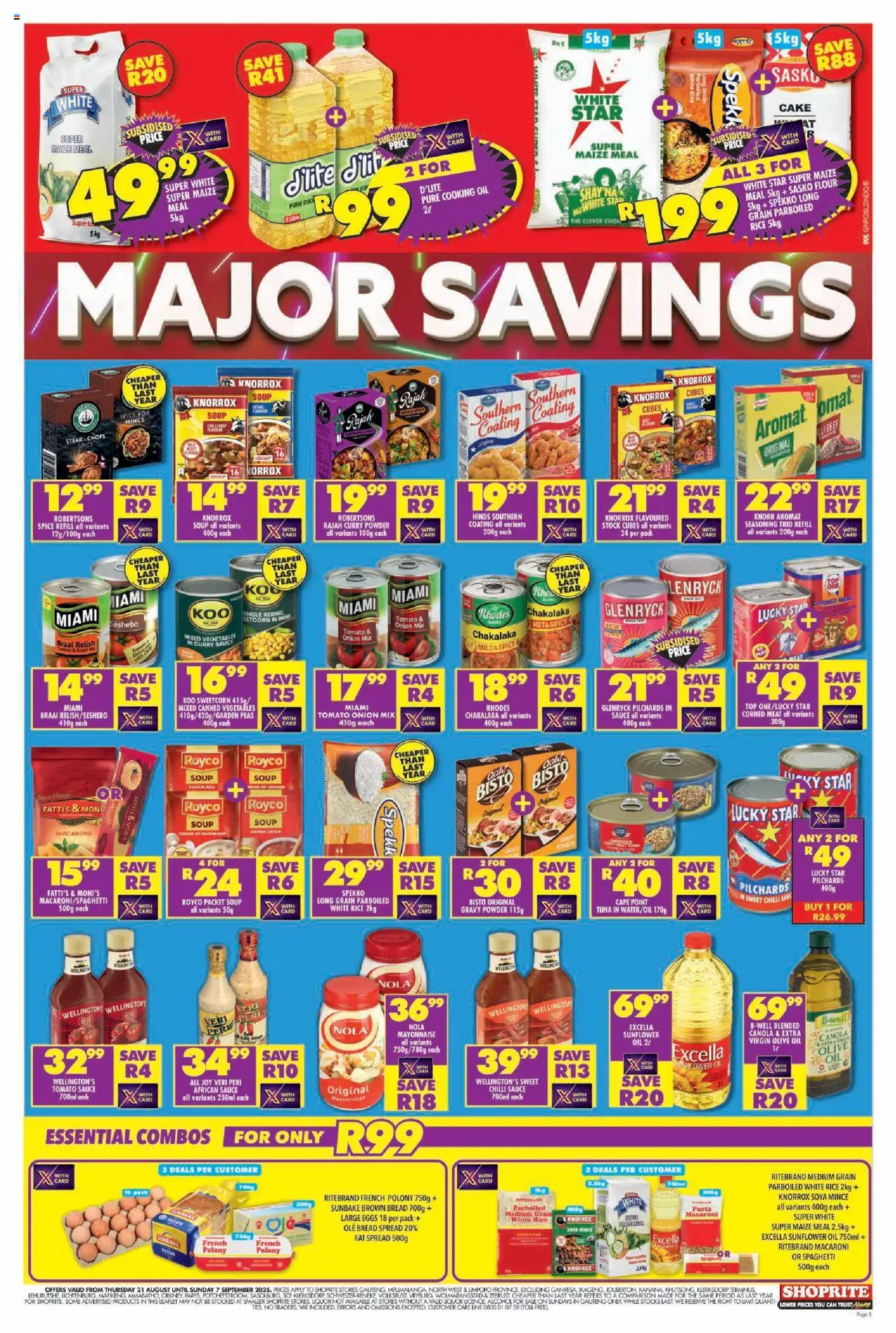 Shoprite Gauteng - Major Deals │ valid from 25.08.2025 | Page: 5 | Products: Pilchards, Corned meat, Wellingtons, Cream