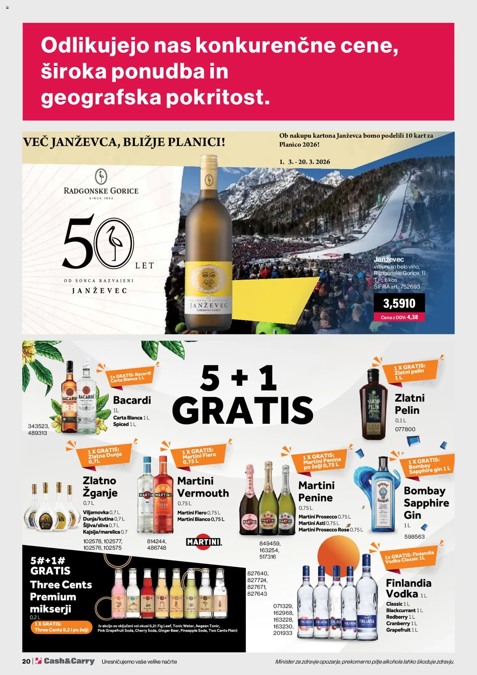 Novi Mercator katalog ponudbe – veljaven od 01.03.2026 | Stran: 20 | Izdelki: Kos, Penina, Gin, Vodka