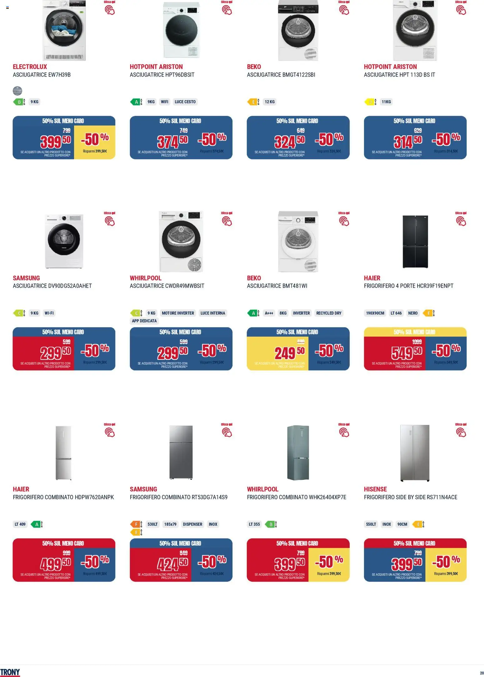 Volantino Trony del 04.12.2025 | Pagina: 20 | Prodotti: Asciugatrice, Frigorifero, Frigorifero combinato, Samsung
