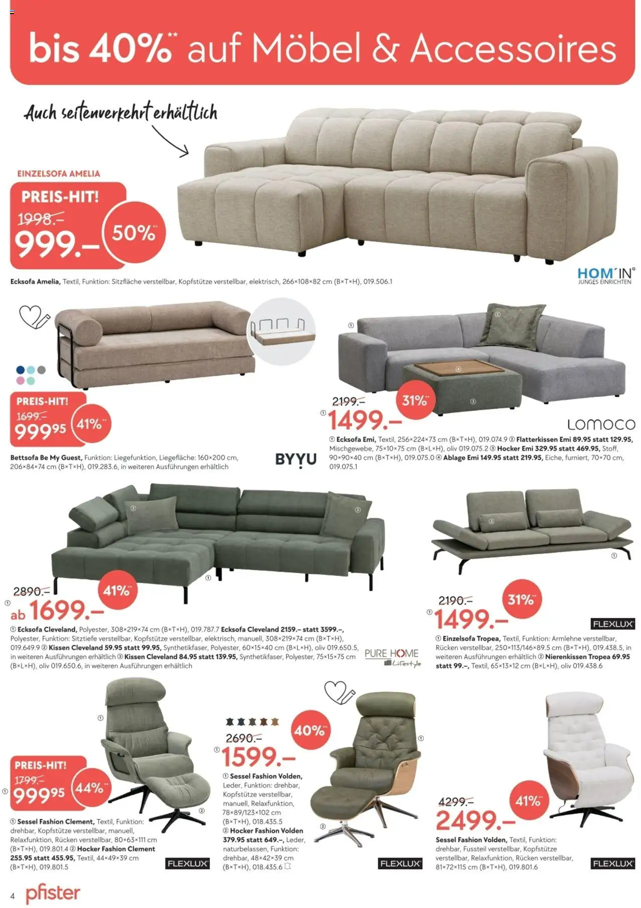 Pfister Aktionen ab 26.08.2025 | Seite: 4 | Produkte: Hocker, Kissen, Sessel, Ecksofa