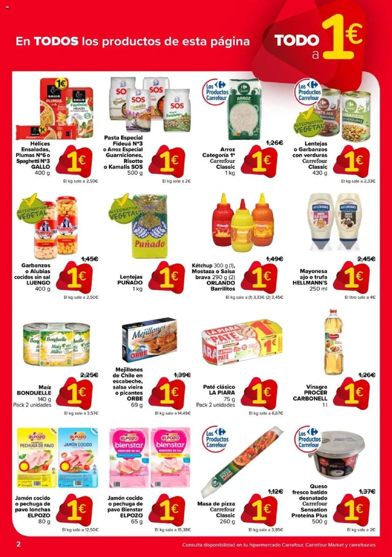 Carrefour folleto │ válido desde el 11.09.2025 | Página: 2 | Productos: Jamón cocido, Pizza, Arroz, Οθόνη προβολής