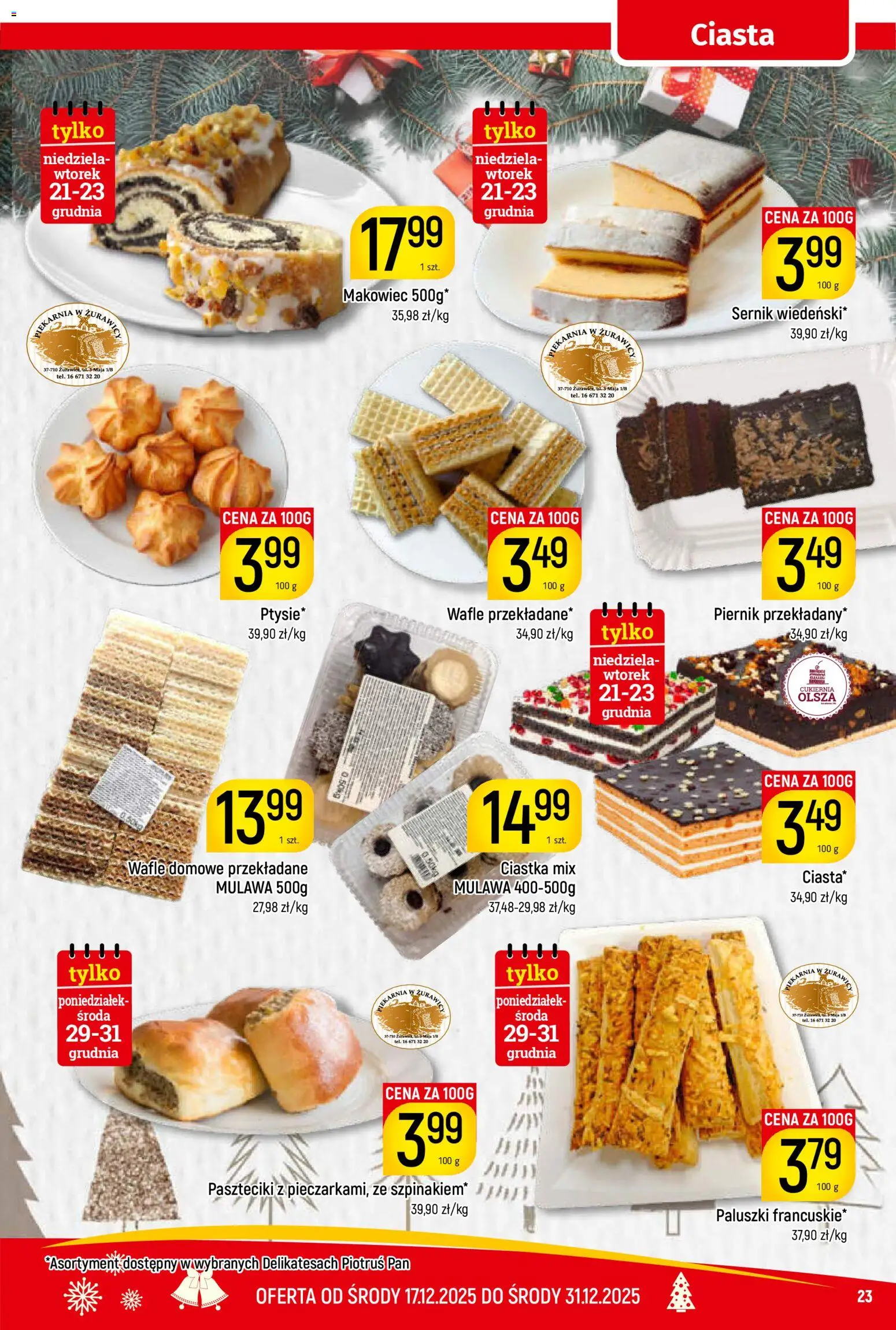 Piotruś Pan Gazetka od 17.12.2025 | Strona: 23 | Produkty: Wafle, Piernik, Piekarnia, Ciastka